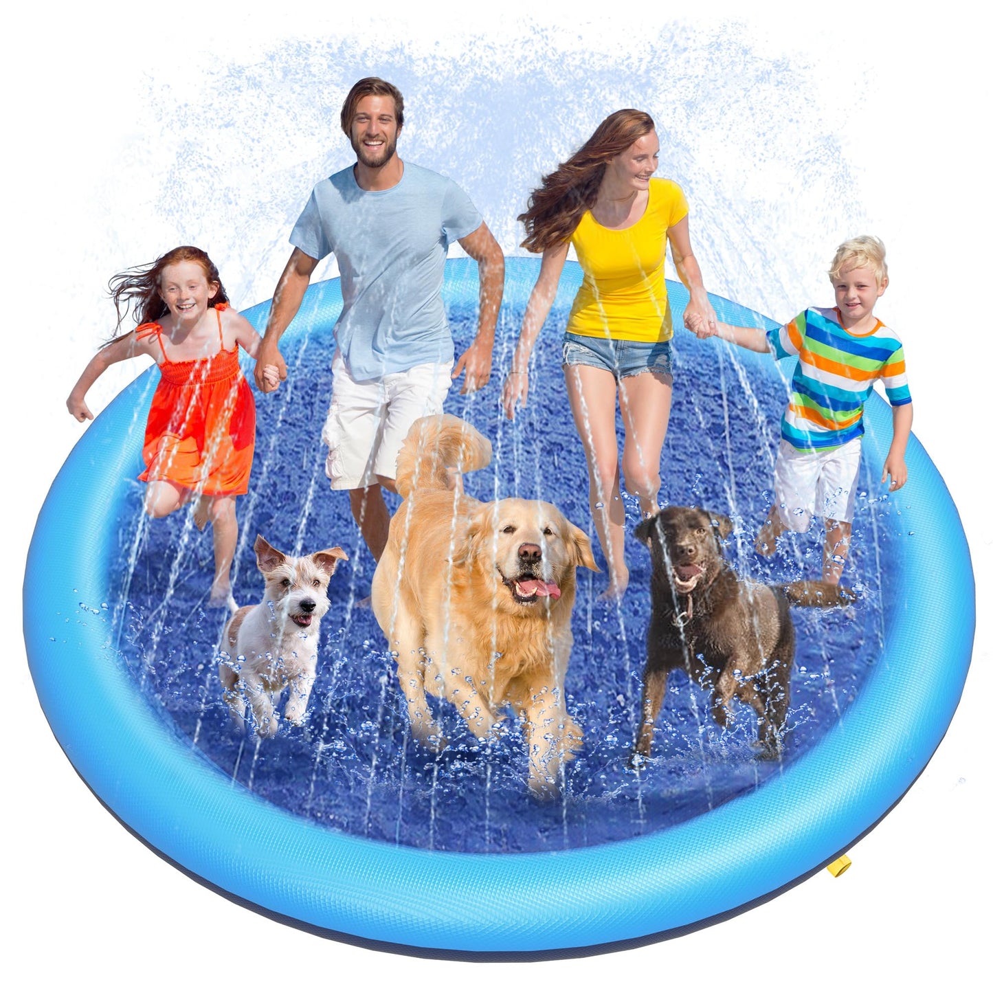 HotPeteast Splash Pad for Dogs & Kids - Anti-Slip Dog Pool for Large Dogs, 0.58 mm Thickened Durable Outdoor Water Play Mat, Summer Sprinkler Toy for Backyard (67in, Blue)