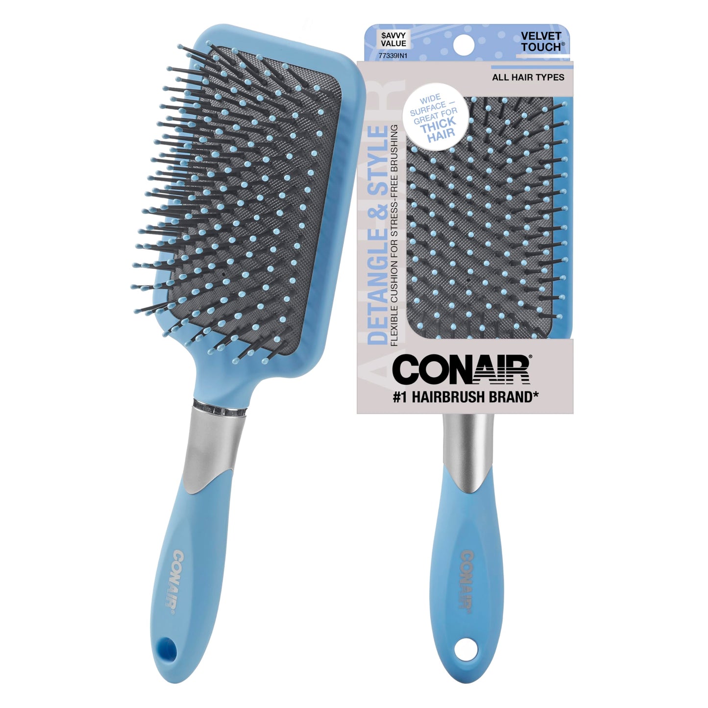 HotConair Paddle Hair Brush, Ultra Wide Detangling Design for Thick Hair | Paddle detangler brush with ball-tipped bristles, a soft-touch handle, and a flexible cushion base for stress-free brushing