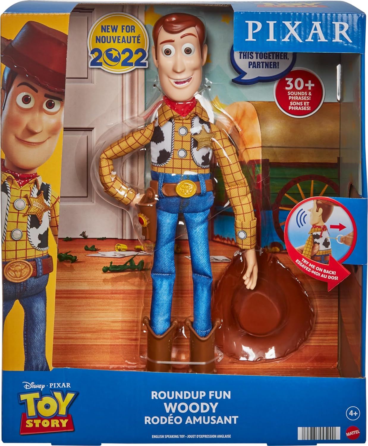 HotMattel Disney Pixar Toy Story Talking Woody Action Figure & Accessory, Roundup Fun 12-inch Collectible with 30+ Sounds & Phrases