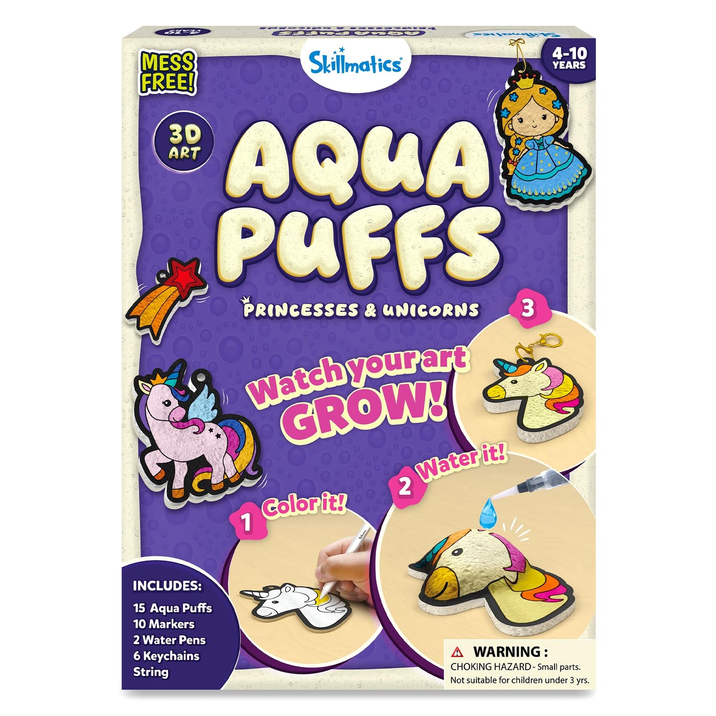 HotSkillmatics Aqua Puffs 3D Art Kit – Animals, Mess-Free Paint by Number Kit | DIY Keychains, Color Activity, Screen-Free Entertainment, Travel & Creative Gift for Girls & Boys Ages 4, 5, 6, 7, 8, 9, 10
