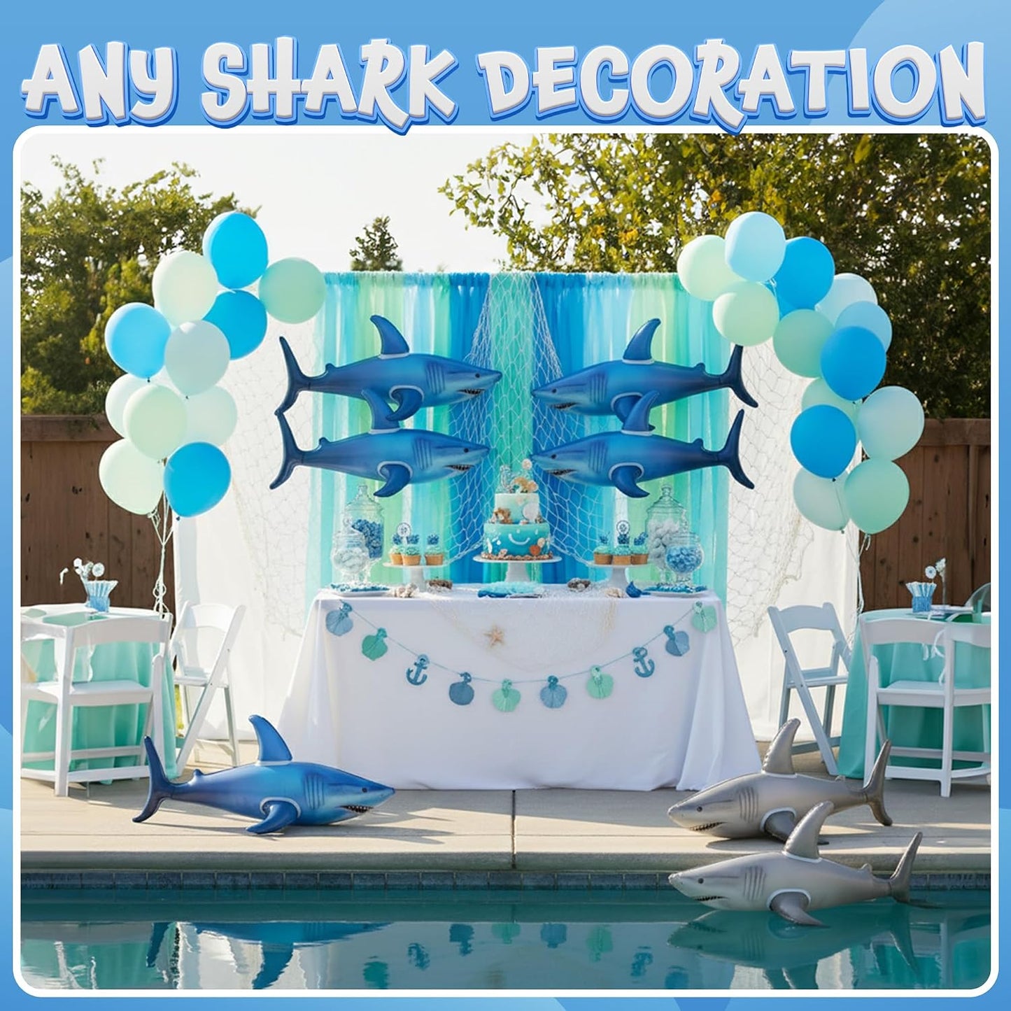 Hot Inflatable Shark Birthday Party Decorations & Pool Toys - 4 Pack (2 Grey, 2 Blue) Large 23-Inch Blow-Up Shark Float Party Supplies for Kids or Adults Birthday, Beach, Summer Games & Party Favor Gifts