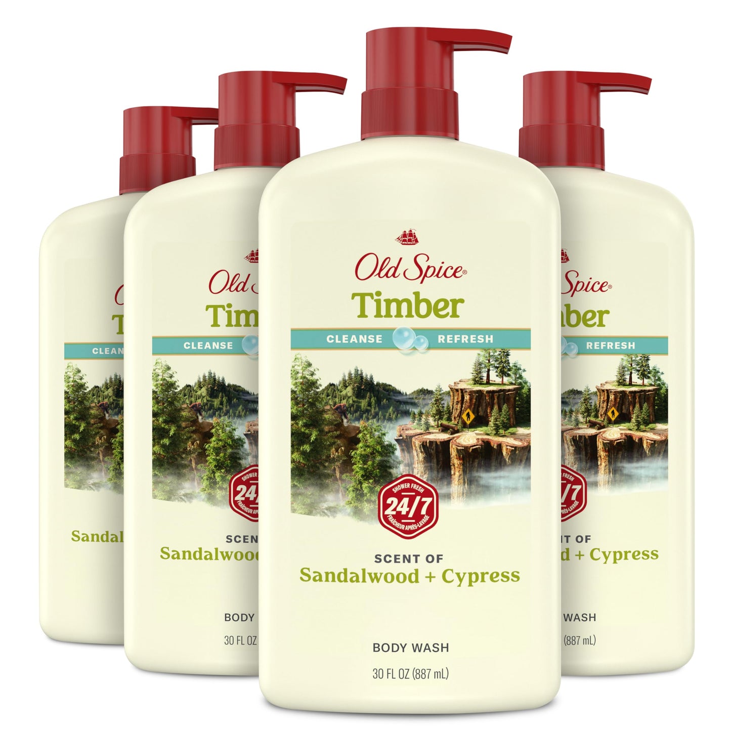 HotOld Spice Body Wash for Men, 24/7 Shower Fresh with Lasting Scent, Cleanse & Refresh, Gentle on Skin, Vitamin B3, Fiji with Palm Tree + Coconut Scent, 25 oz (Pack of 4)