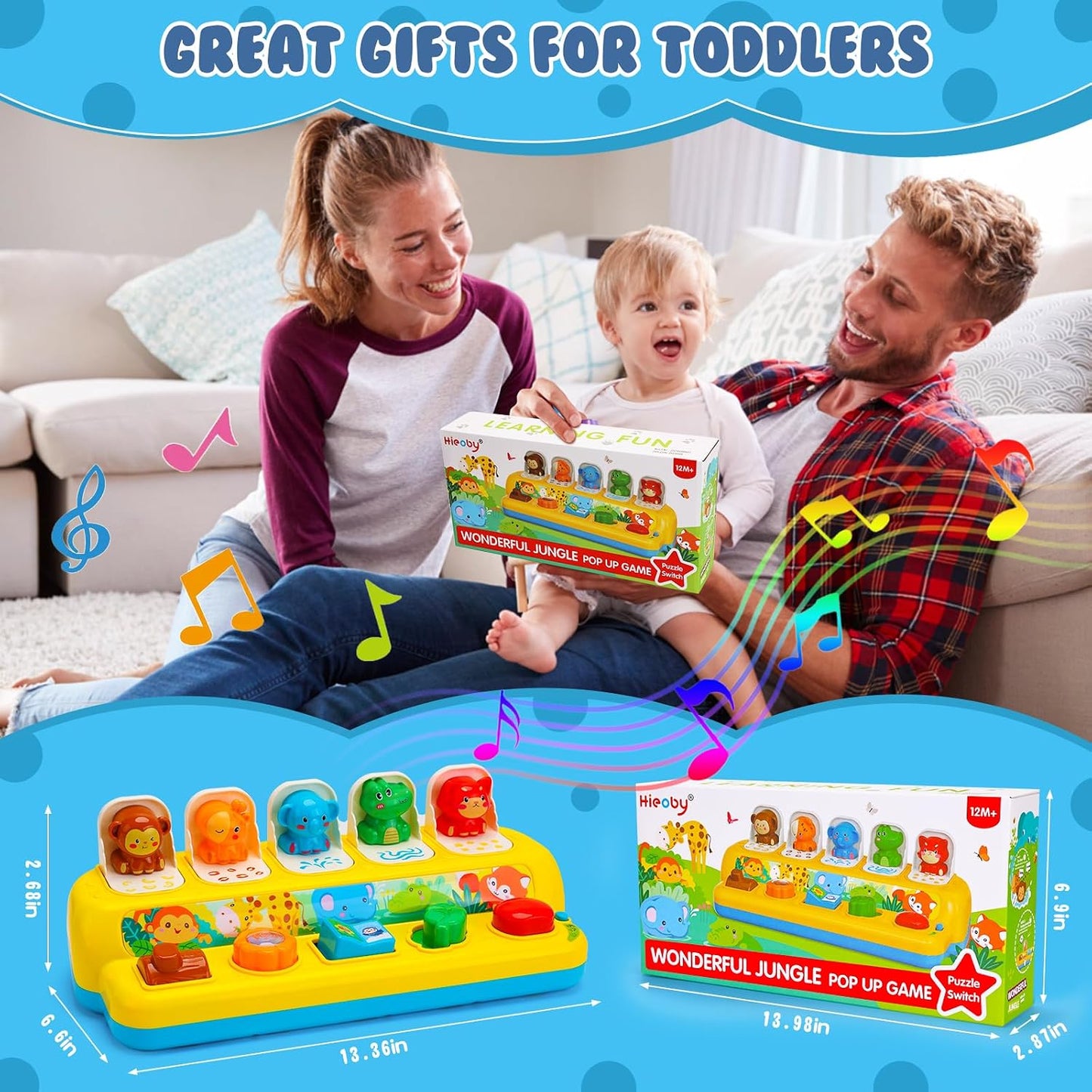 HotInteractive Pop up Animal Toys with Music & Light, Montessori Cause and Effect Toys for 1 Year Old Boy Girl Early Learning Musical Baby Toy 12-18 Months STEM Toddler Toy Age 1-2 Gift for Infant