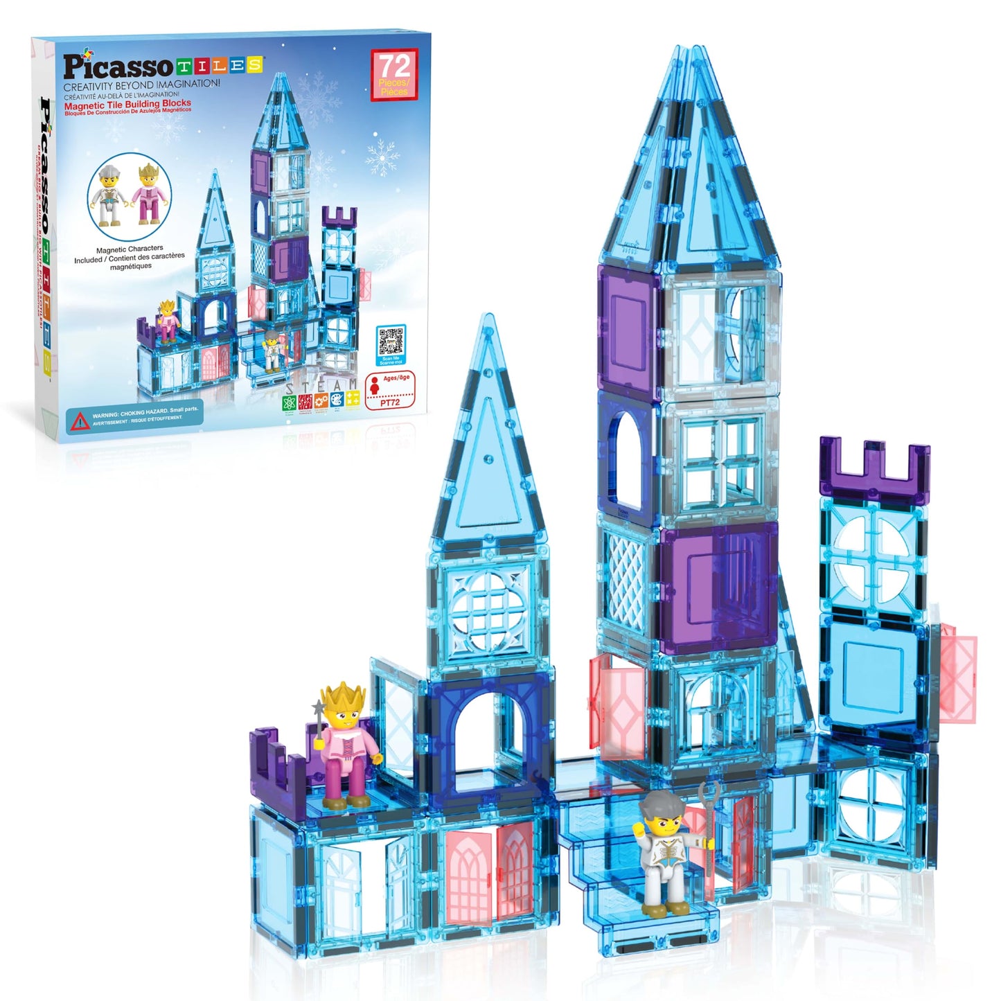 HotPicassoTiles 101 Piece Magnetic Tiles Building Set with Car & Bag Ages 3+ | BPA-free plastic, smooth-edge design, doors/windows, specialty shapes, spatial reasoning, hand-eye coordination, pretend play