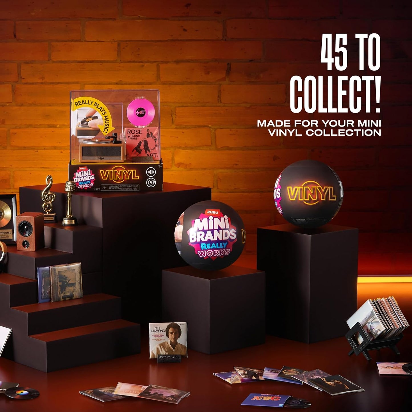 HotMini Brands Really Works Vinyl Playset Series 1 by ZURU – Functional Mini Vinyl Record Player with Actual Music Playback, Includes Record & Stand, Collectible Toy for Kids, Gen Z & Adults