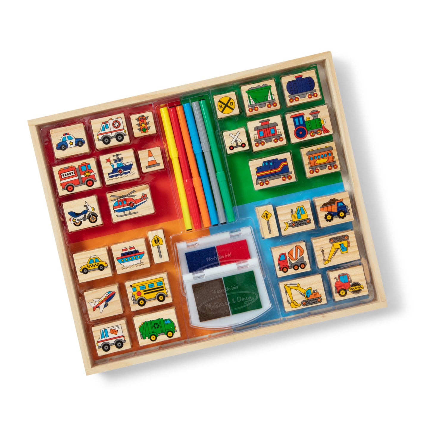 Hot Melissa & Doug Deluxe Wooden Stamp Set: Animals - 30 Stamps, 6 Markers, 2 Stamp Pads Kids Art Projects, Wooden Stamps with Washable Ink, for Kids Ages 4+