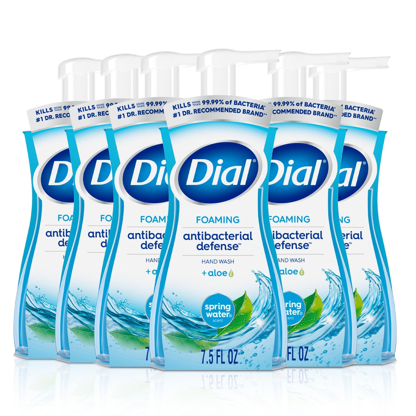 HotDial Antibacterial Defense Foaming Hand Soap + Aloe, Spring Water Scent, 7.5 Fl Oz (Pack of 6), Dermatologist-Tested Hand Wash, Gentle on Skin