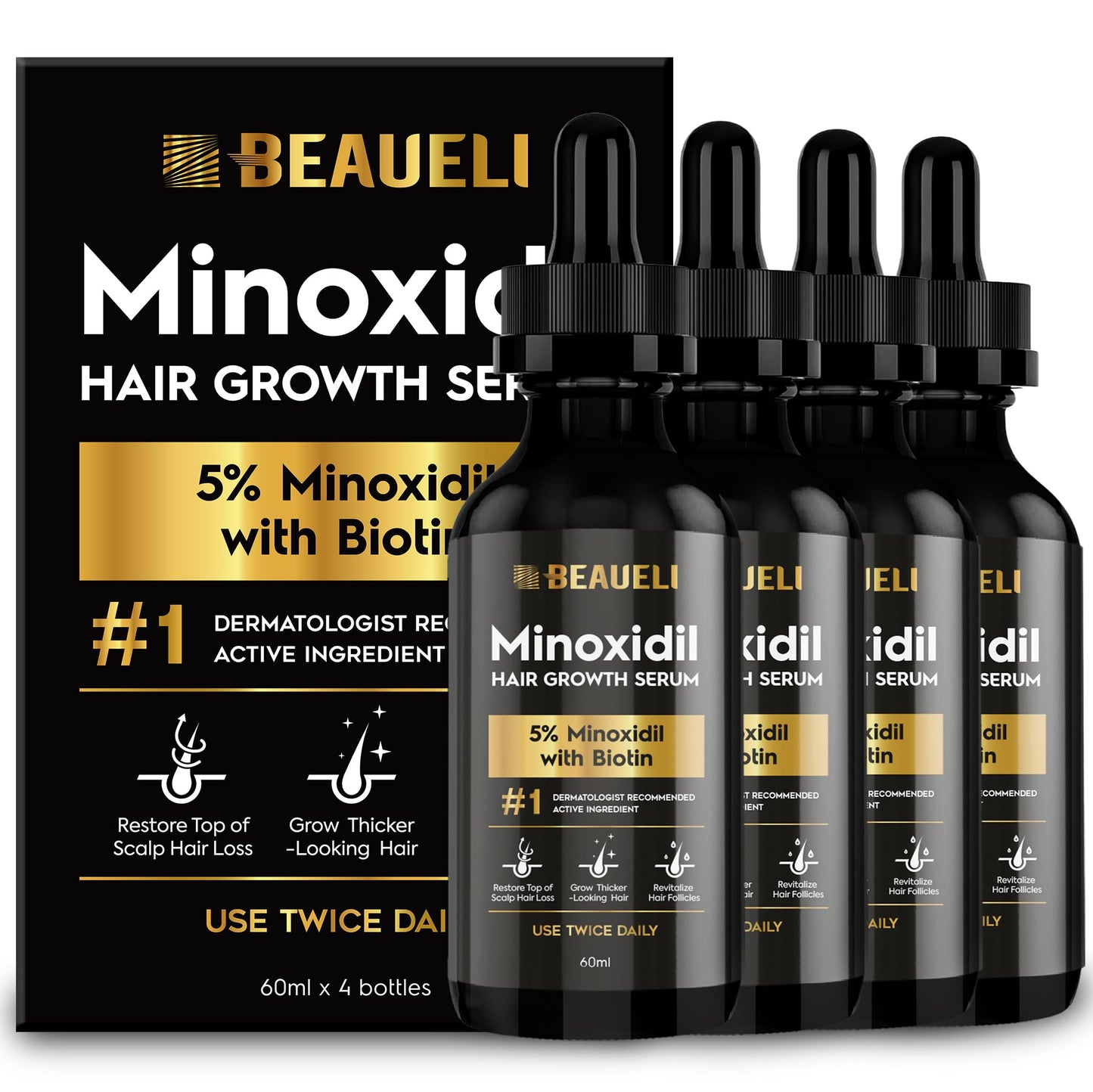 Hotbeaueli 5% Minoxidil for Men & Women Hair Growth, Beard Growth, Hair Loss Treatment, Unisex Adult 1oz