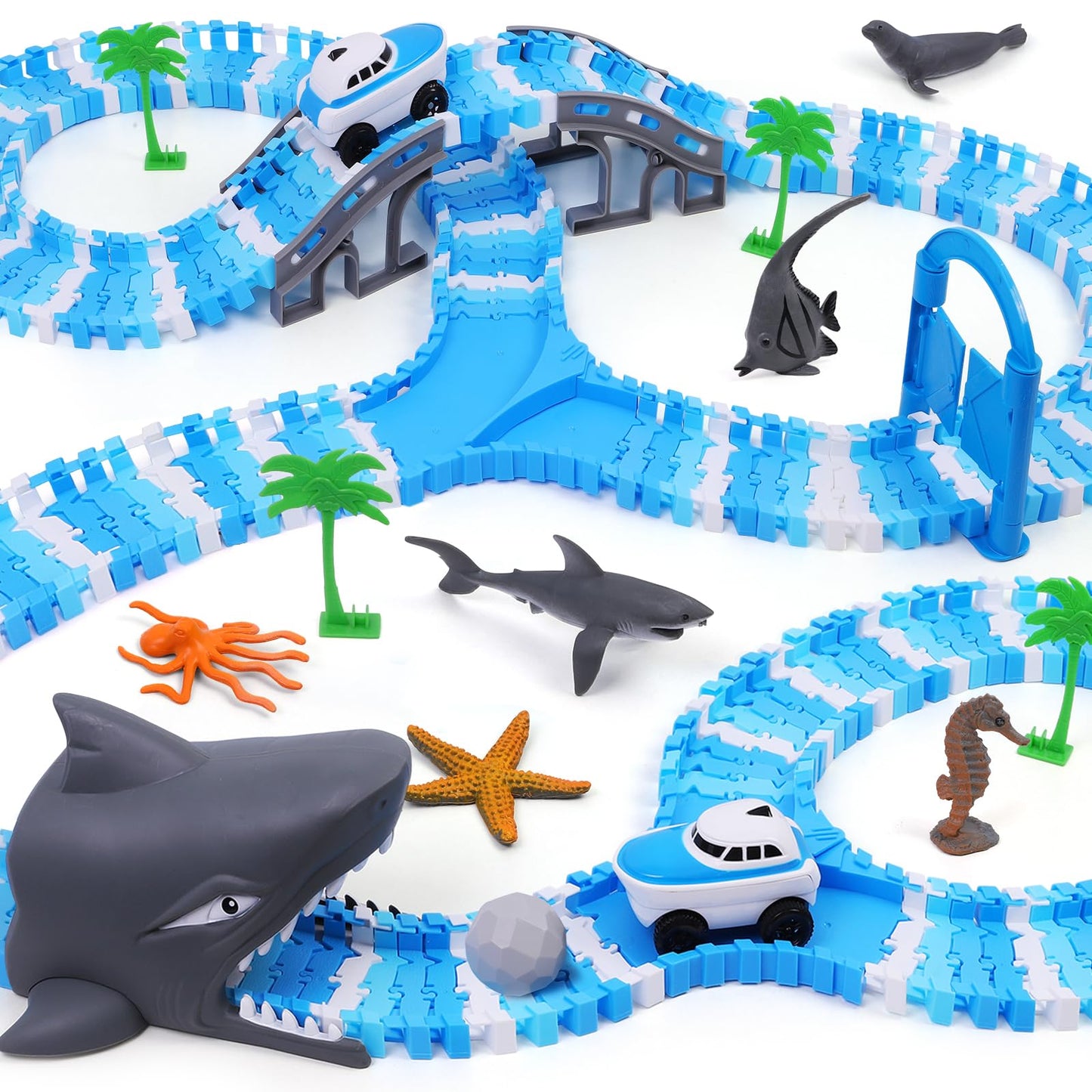 Hot Construction Race Car Track Set for Kids - Flexible Engineering Toys with 2 Electric Cars, Birthday Gift for 3 4 5 6 7 Year Old Boys, DIY Road Games Playset with 220+ PCS