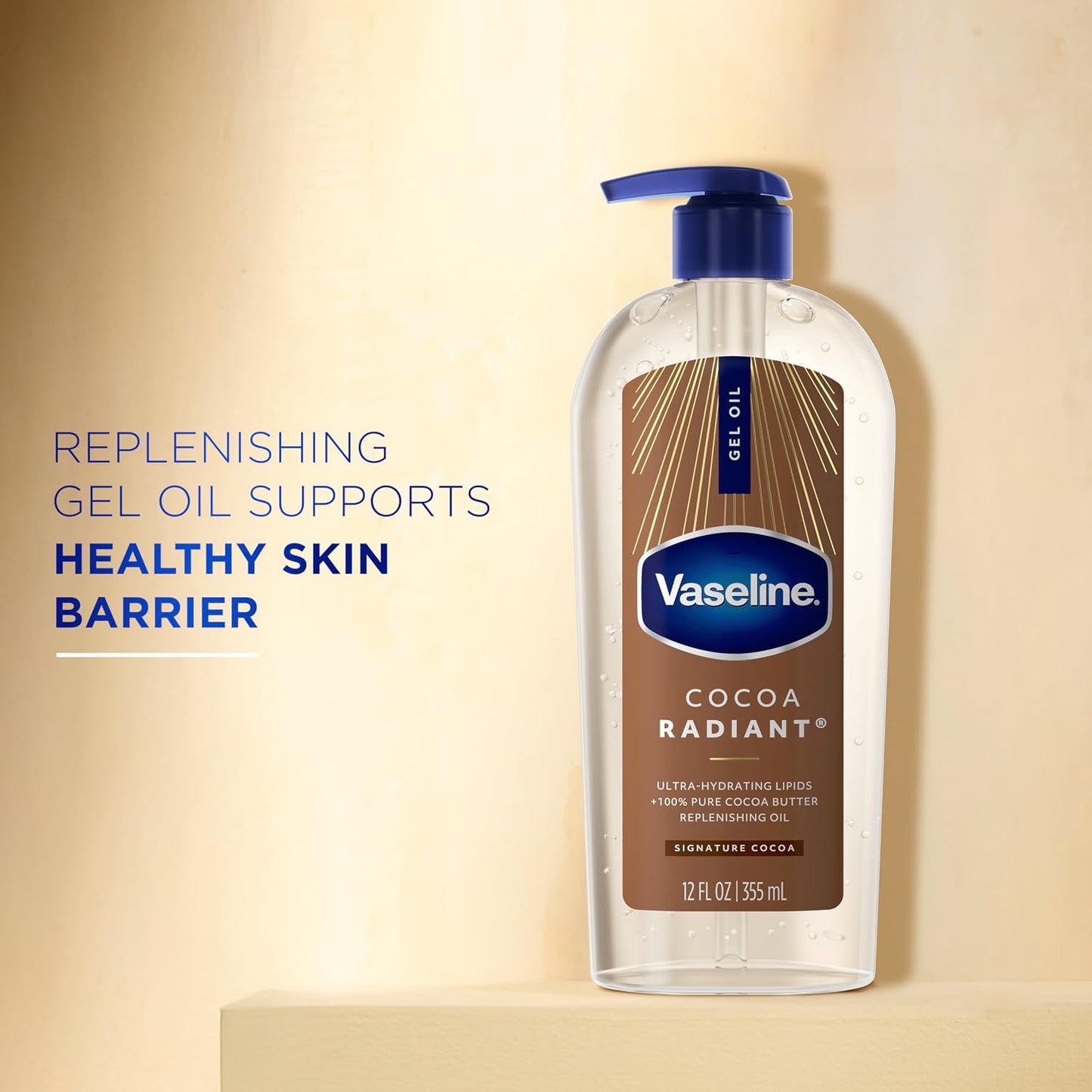 HotVaseline Intensive Care Cocoa Radiant Body Gel Oil with 100% Pure Cocoa Butter, 12 oz