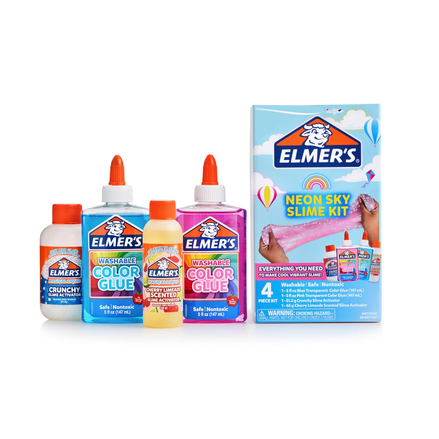HotElmer’s Fluffy Slime Kit, Includes Translucent Color Glue, Glitter Glue, Fluffy Slime Activator, 4 Count - Perfect for Birthday Parties, Summer Fun, Creative Kids Activity