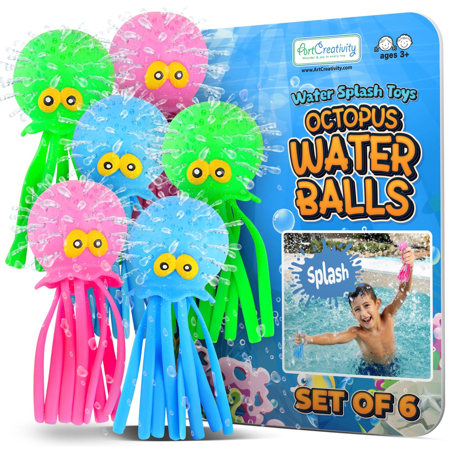 Hot ArtCreativity Pool Toys for Toddlers 1-3, Splash Sports Balls Water Toys, 3 Different Athletic Water Ball Designs Include Football, Basketball & Soccer Ball, Spongy Pool & Bath Toys for Kids Ages 4-8