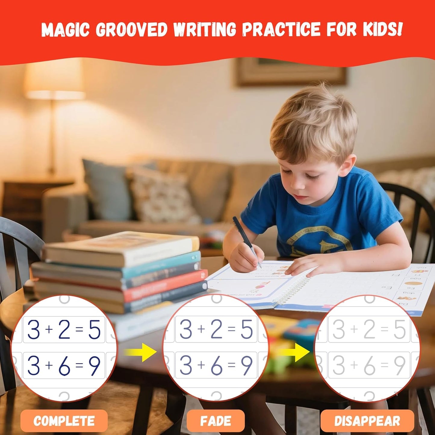 HotMagic Grooved Writing Practice for Kids Ages 3–5 - Reusable Grooved Writing Books for Kids 3–5 - Handwriting Practice for Kids 5–7 - Preschool Tracing Books & Learning Activities