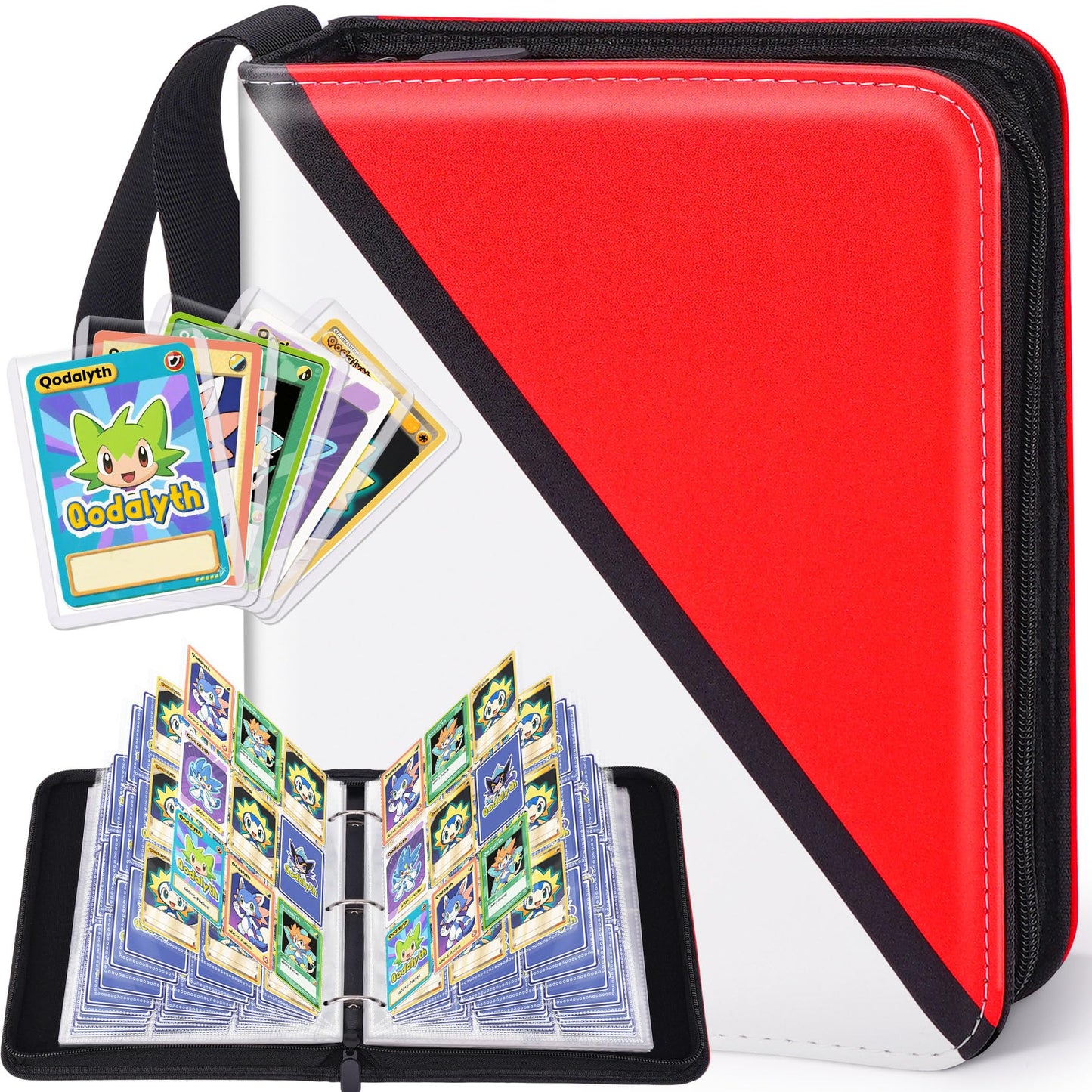 Hot Card Binder – 4 Pocket Zipper Collection Album, Premium PU Holder, Double-Sided Display for 400 Cards, Includes 5 Hard Plastic Sleeves for Game Cards, Sports Cards