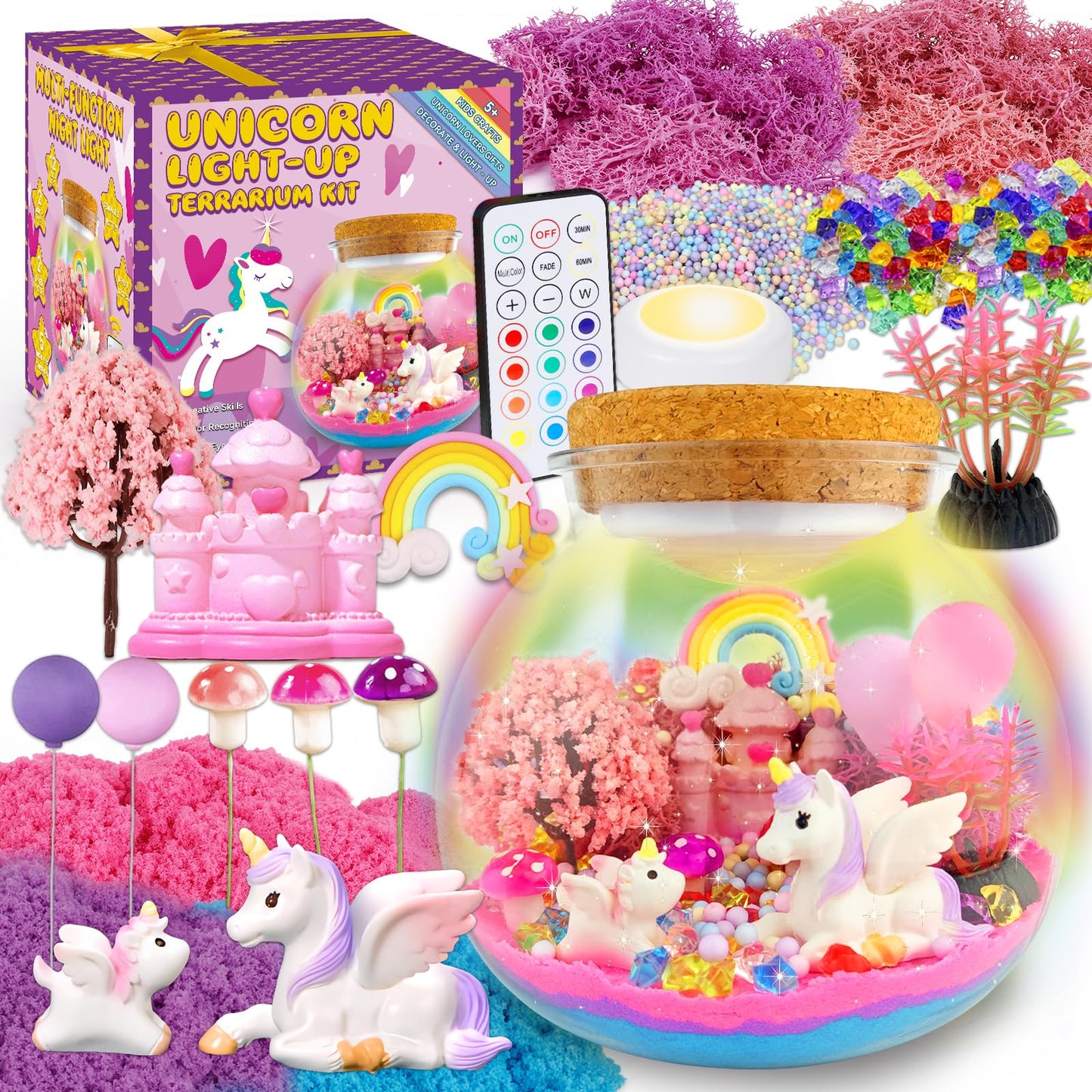 Hot 7july Unicorn Terrarium Crafts Kit for Kids-LED Night Light Up & Remote Unicorn Birthday Gifts Toys for Girls Ages5 6 7 8 9 10 Year Old-Christmas Gifts for Girls