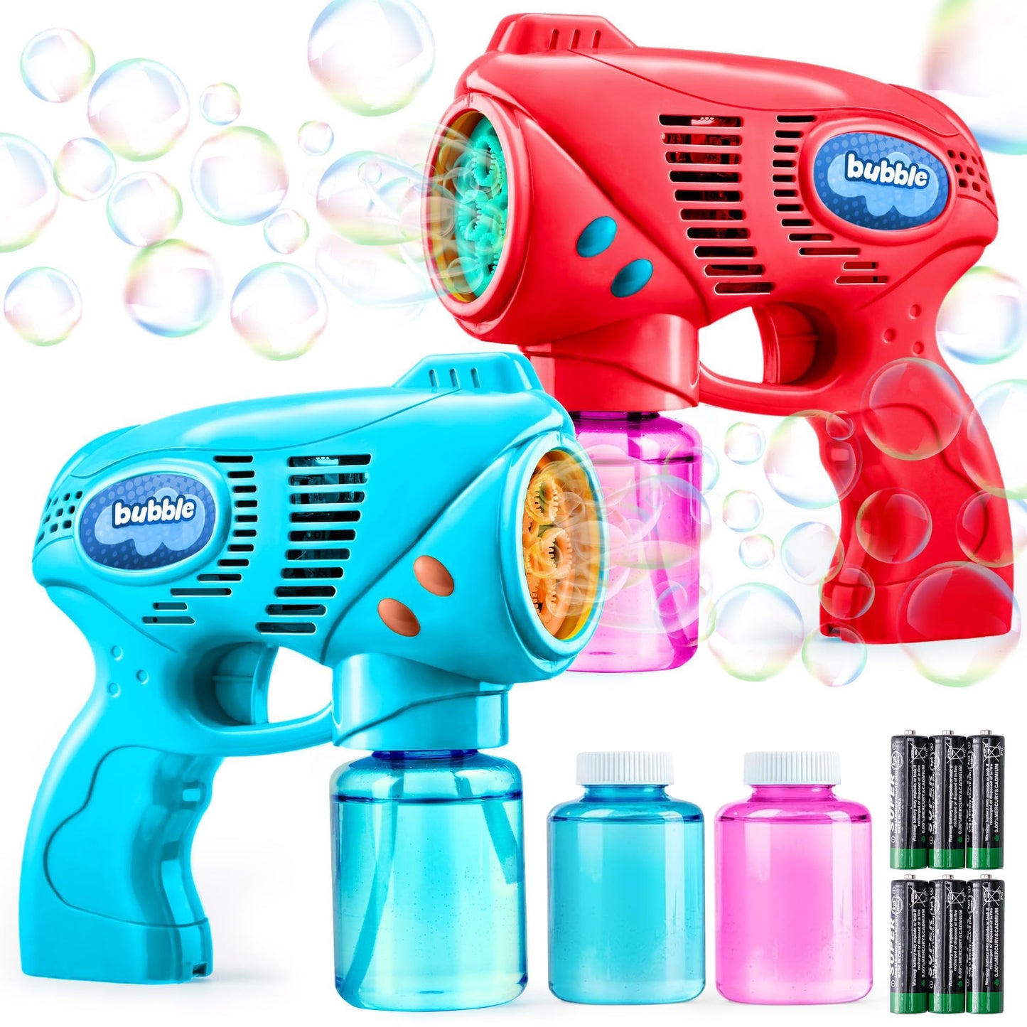 HotJOYIN 2 Kids Bubble Gun with 2 Bottles Refill Solution, Bubble Machine Gun for Toddlers Kids 4-8, Party Favors, Summer Toy, Outdoors, Easter, Birthday Gift