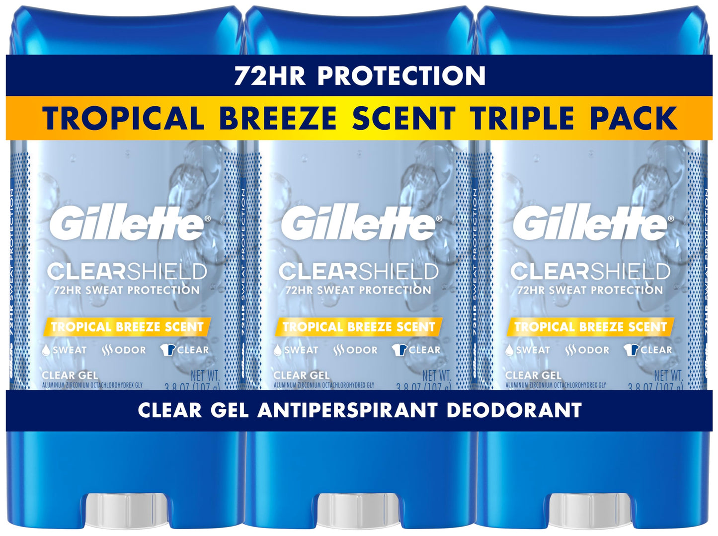 HotGillette Antiperspirant and Deodorant for Men, 72hr Sweat & Odor Protection, Long Lasting Freshness, Anti-White Mark Technology, Clear Gel, Cool Wave Scent, 3.8 oz (Pack of 3)