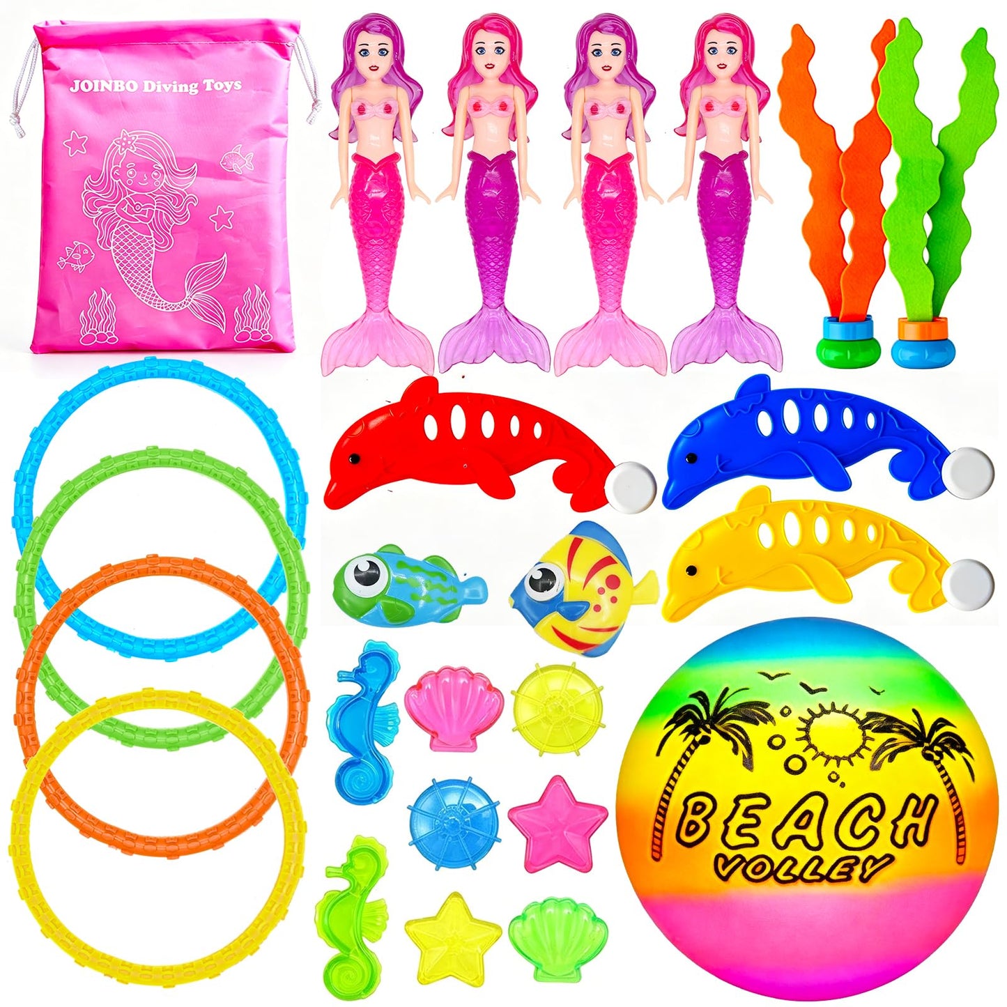 Hot18 Pcs Diving Pool Toys for Kids Ages 3-12 Set with Storage Bag,Pool Games Summer Swim Water Sinking Mermaid Toys