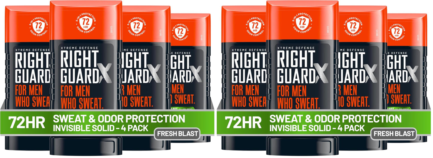 HotRight Guard Xtreme Defense Invisible Solid Antiperspirant Deodorant, Fresh Blast Scent - 5-in-1 Deodorant Men Can Trust, 72-Hour Odor Control, 2.6 oz (4 Pack)