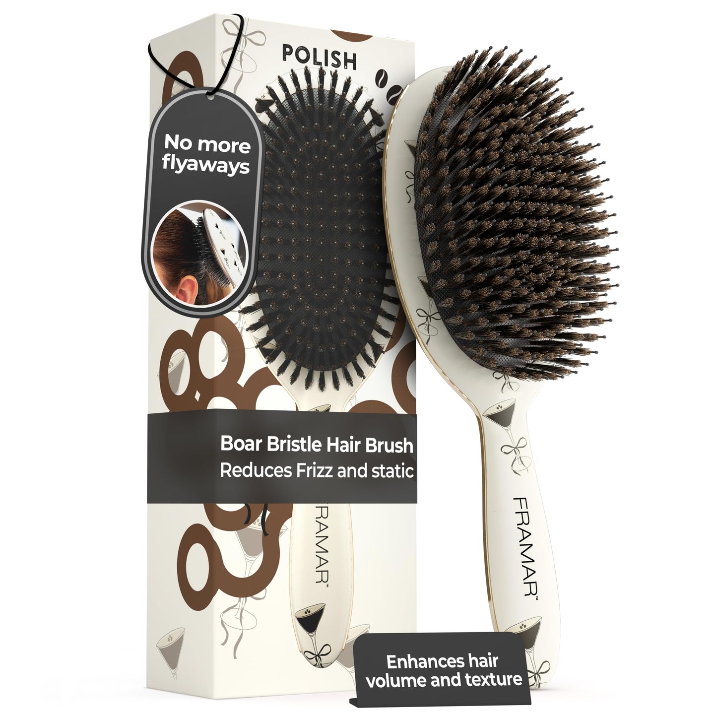 HotFRAMAR Soft Boar Bristle Hair Brush For Women – Boars Hair Brush For Women, Boar Brush For Fine Hair, Hairbrush For Fine Hair, Soft Bristle Brush For Slick Back, Volume and Shine - Chocolate