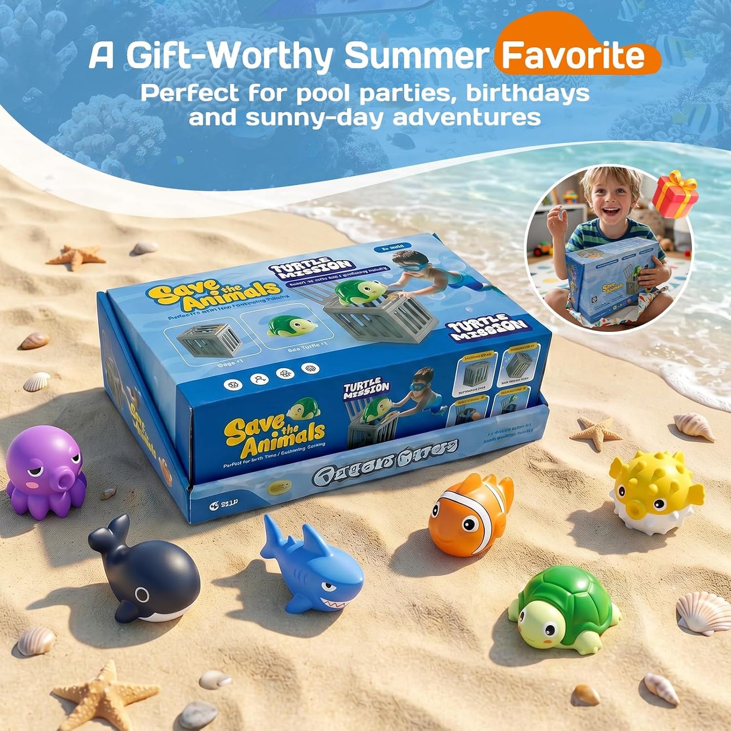 HotTikduck Pool Diving Toys for Kids, Underwater Swim Game Set with 6 Floating Sea Animals & 6 Dive Cages, Summer Water Toys for Pool, Bath & Beach Play, Birthday Gift for Boys Girls Ages 3-12