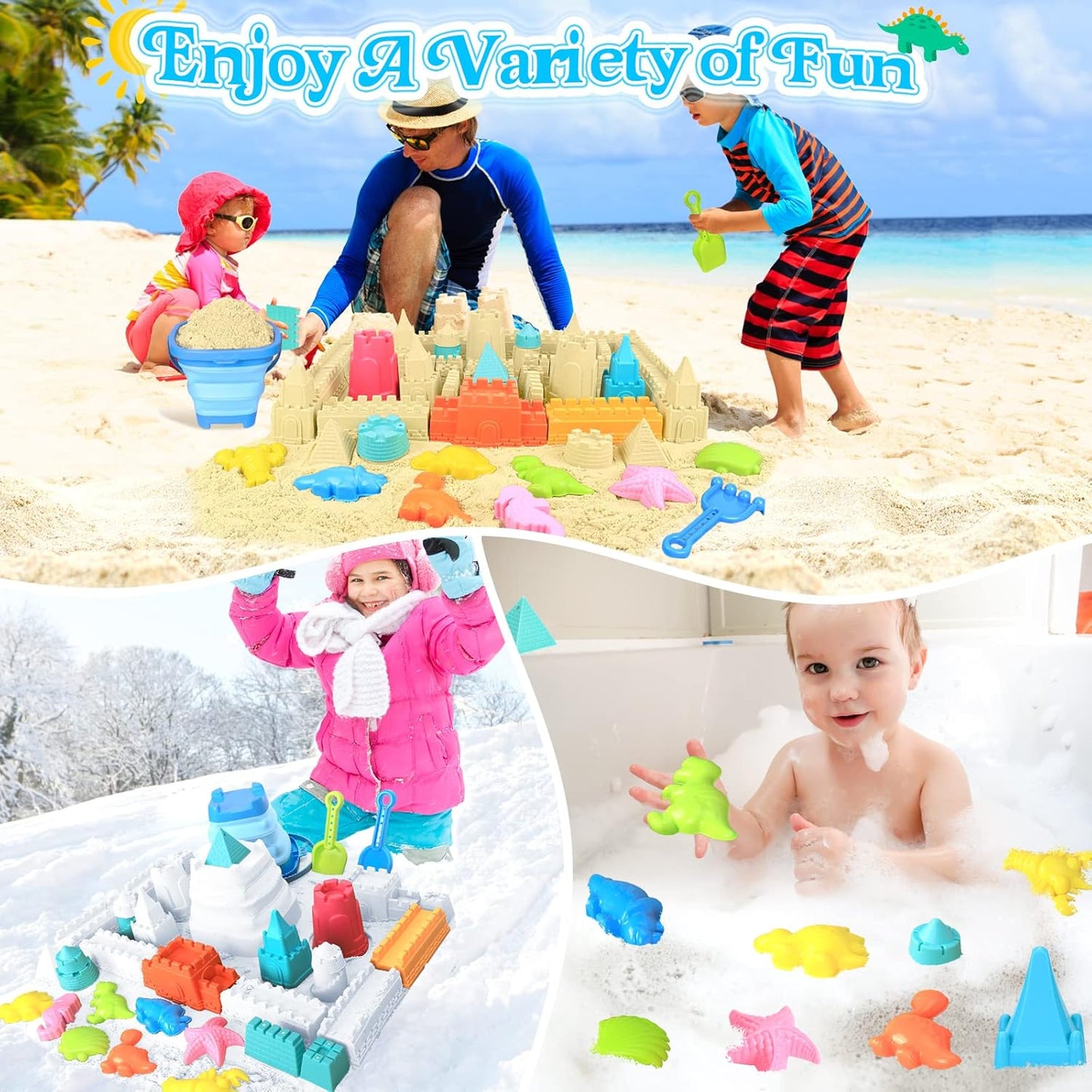 HotCollapsible Beach Toys for Kids Toddlers, Collapsible Sand Bucket and Shovels Set with Mesh Bag,Travel Sand Castle Building Kit, Sandbox Toys, Foldable Beach Essentials for Toddlers Kids Age 3-10 