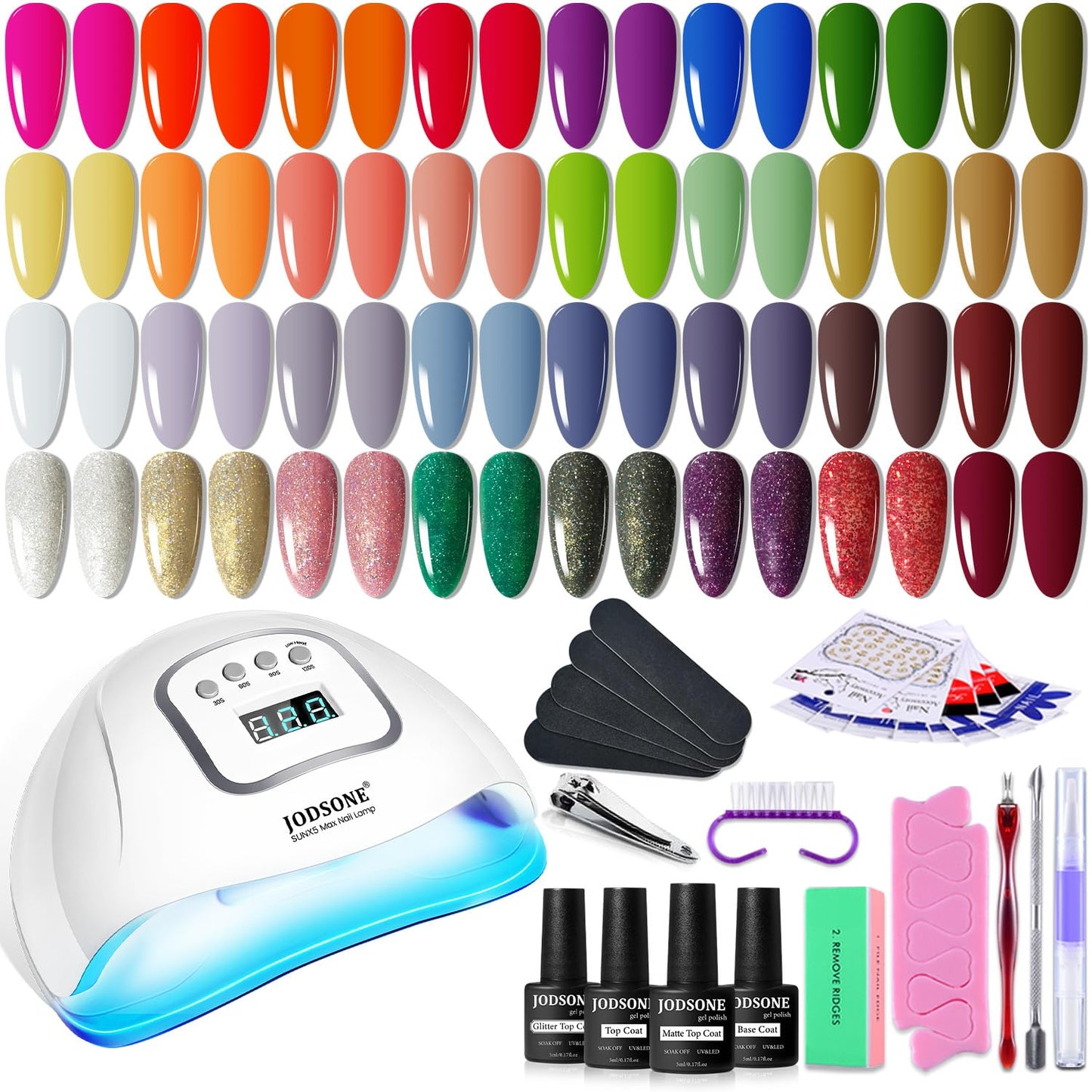 HotJODSONE Gel Nail Polish Kit with U V Light 32 Colors Gel Polish Nail + 4 Functional Adhesive Bottles Kit Soak Off Manicure Tools Gifts for Women