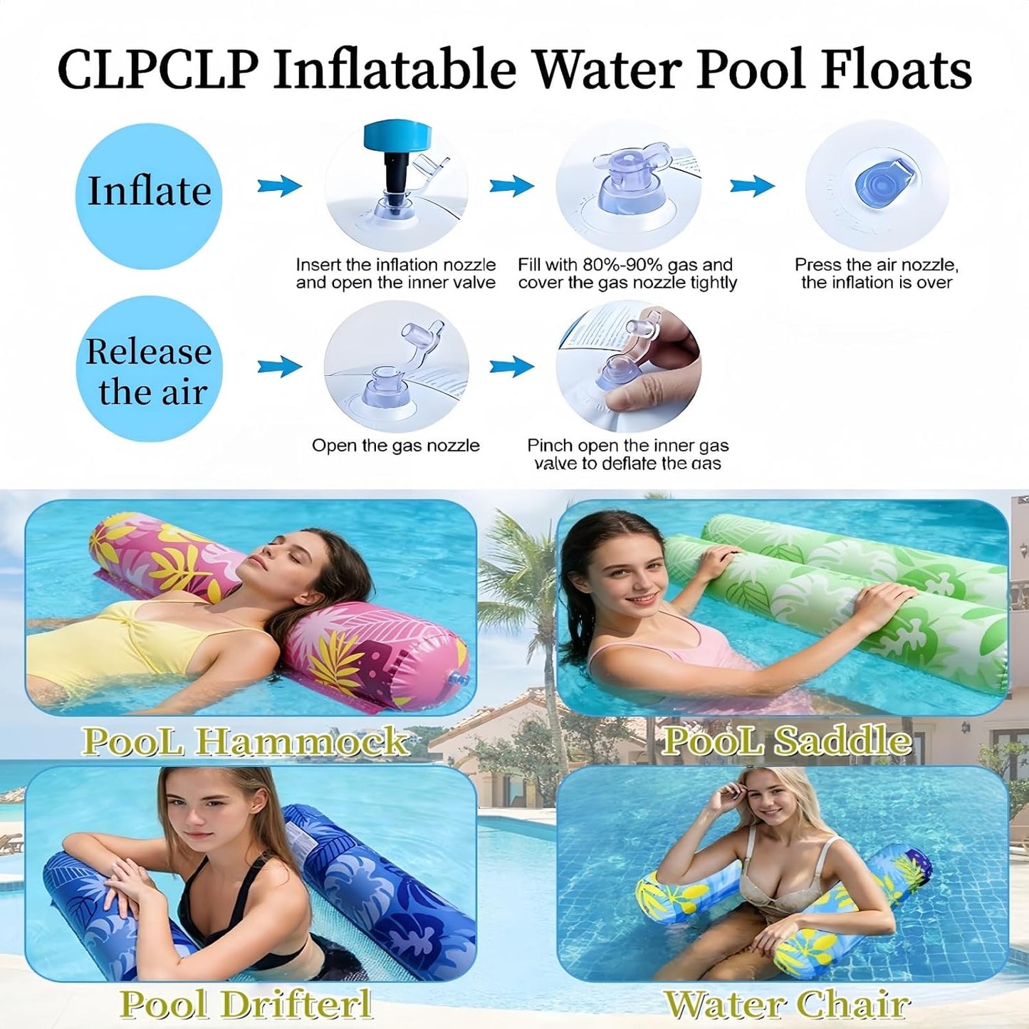 Hot Inflatable Pool Floats Adult,5 Pack Multi-Purpose Pool Float Water Hammock,Pool Float Chair-Swimming Pool Raft,Pool Hammock Floaties for Adults Beach Vacation Essentials