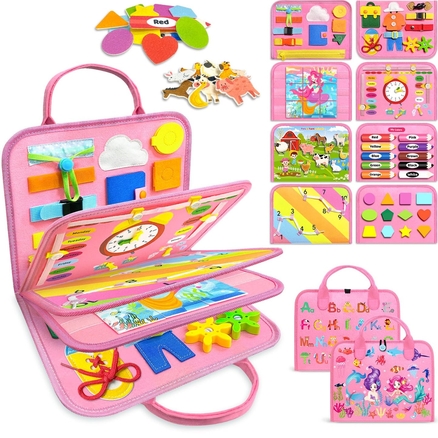 HotGojmzo Busy Board Montessori Toys for Toddler Girl Birthday Gifts, Busy Book Sensory Toys for Toddlers, Learning Educational Toddler Travel Activities