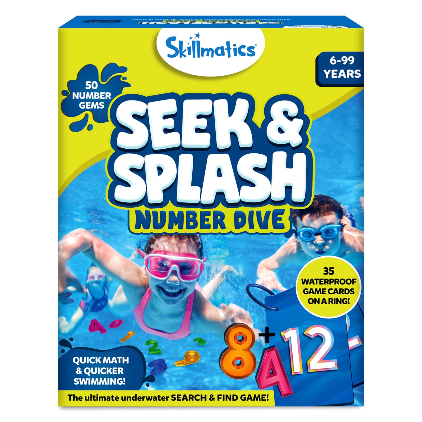HotSkillmatics – Seek & Splash, Pool Dive Toys for Kids, Search & Find Game | Swimming Pool Game, Fun Summer Gift for Boys & Girls Ages 6, 7, 8, 9, 10, 11 & Up, Includes 64 Colorful Gems