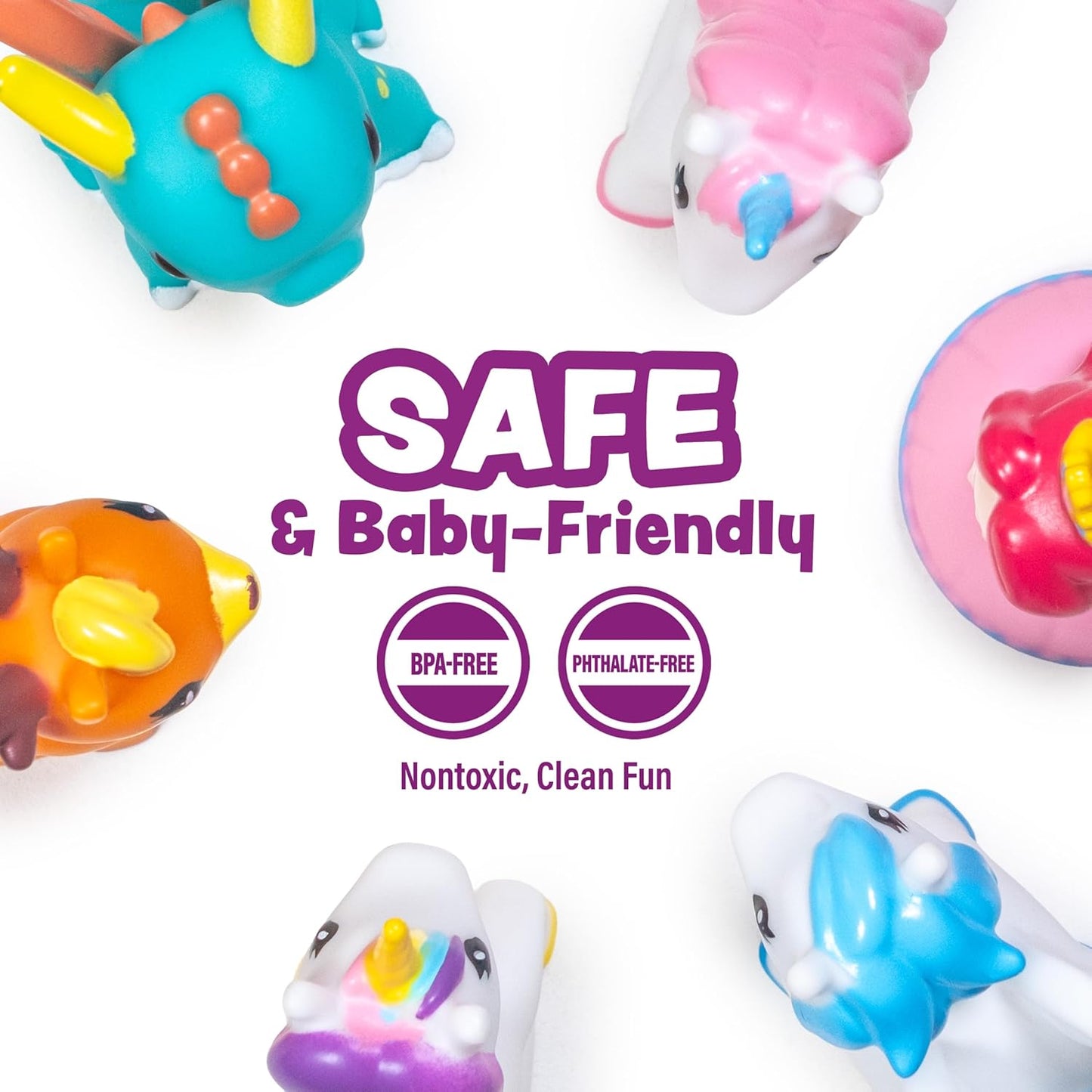 HotTub Works® Fantasy Watertight Bath Toys, 6 Pack | Sealed, No Hole Bath Toys Design Keeps Moisture Out | Soft, Squeezable & Float on Water | Baby & Toddler Bathtub Toy | Unicorn Baby Girl Bathtub Toy