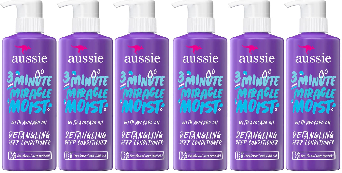HotAussie 3 Minute Miracle Moist Deep Conditioner for Dry Hair, Avocado & Jojoba Oil, Safe for Color Treated Hair, Nourishing Hydration, Silky Shine, Paraben-Free, 16 Fl Oz Each, Triple Pack