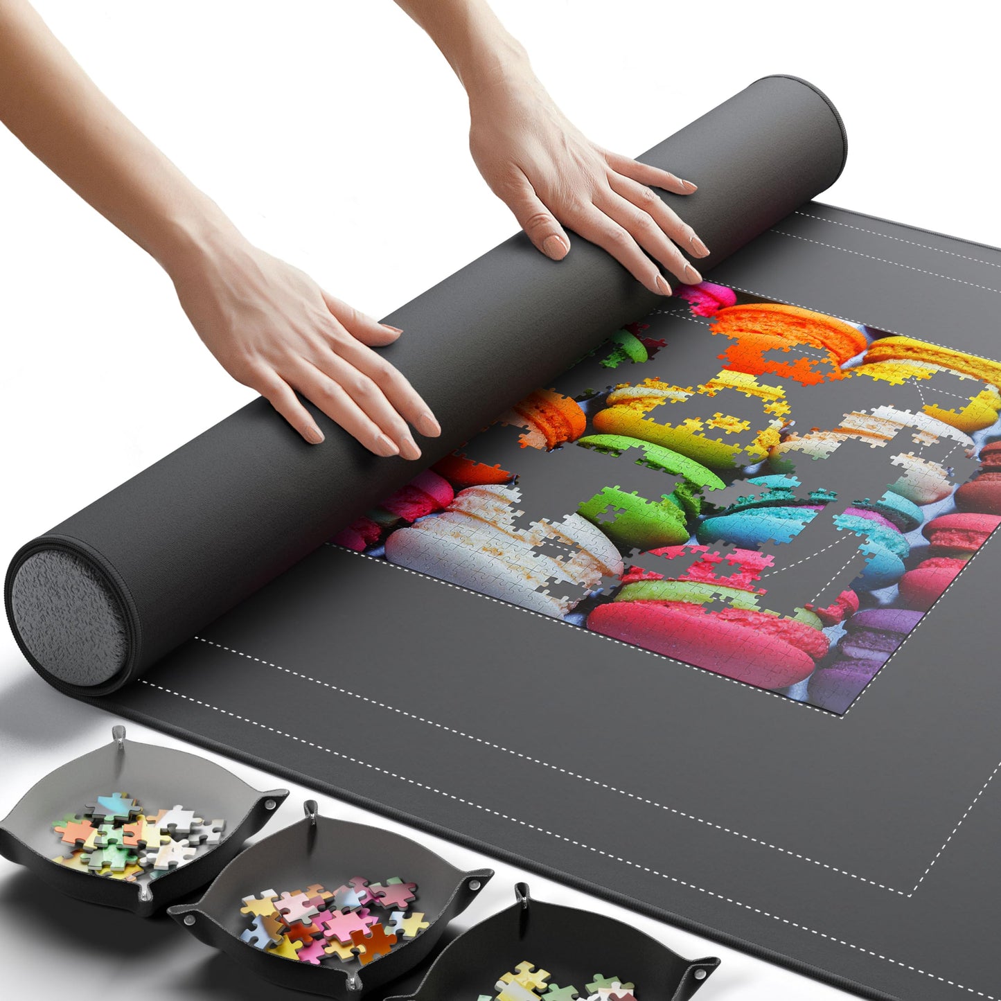 Hot The Original Newverest Jigsaw Puzzle Mat Roll Up, Saver Pad 46” x 26” Portable Keeper Up to 1500 Pieces with Non-Slip Rubber Bottom & Smooth Top + 3 Puzzle Sorting Trays & Travel-Friendly Storage Bag