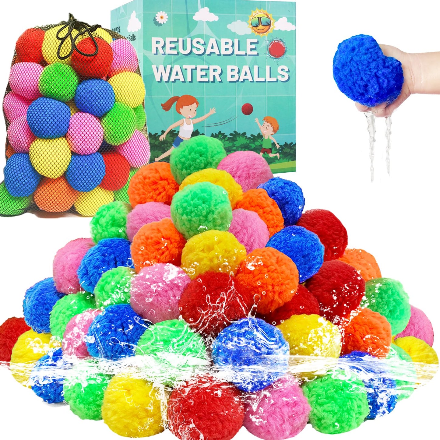HotBEFANS 60 Pcs Reusable Water Balls, Reusable Water Balloons for Outdoor Toys and Games, Water Toys for Kids and Adults Boys and Girls - Summer Toys Ball for Pool and Backyard Fun