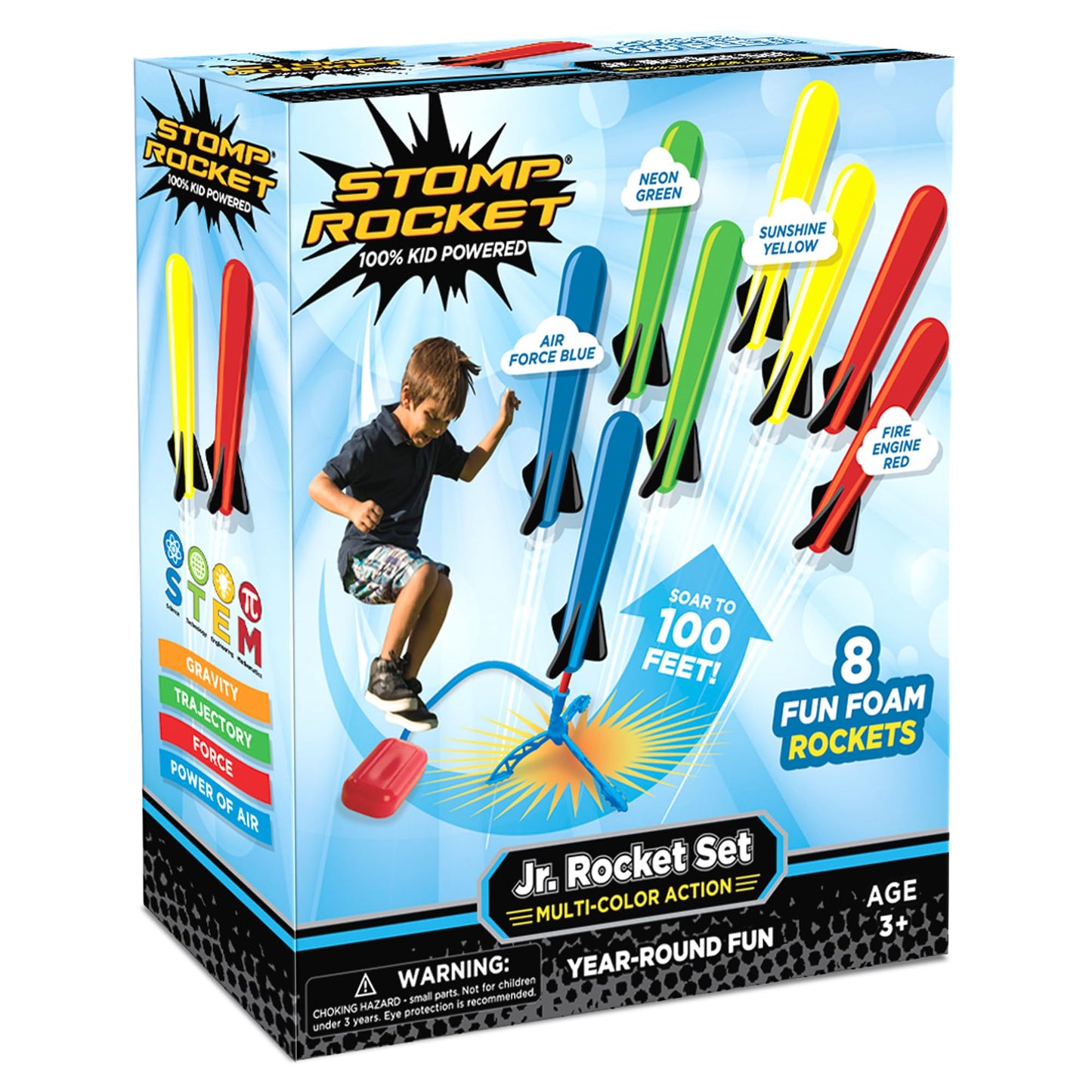 HotStomp Rocket Jr Multi-Color Rocket Launcher for Kids, 8 Rockets - Fun Outdoor Kids Gifts for Boys & Girls - STEM Toy Foam Blaster Set Soars Up to 100 Feet - Ages 3 & Up