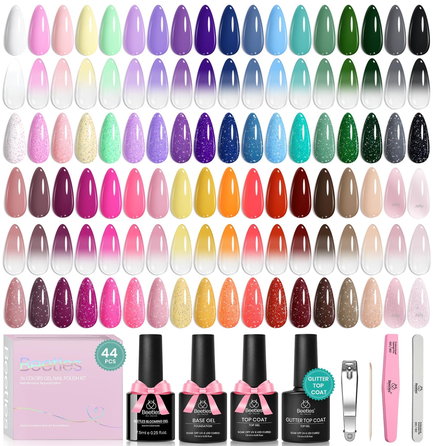 HotBeetles Gel Nail Polish Kit with U V Light - 80Pcs 55 Colors Gel Nail Kit | Color Enchantment with Everything Base Top Coat Beginner Starter at Home Nails Kit Manicure DIY Salon Tools Gifts for Women
