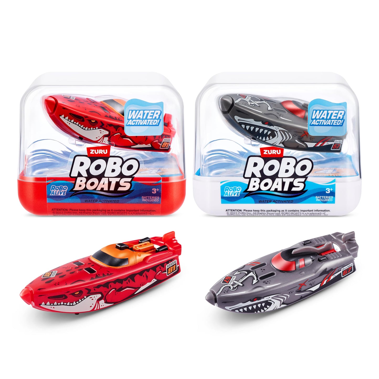 Hot Robo Alive Robo Boats, White Shark & Dino Shark, 2 Pack, by ZURU, Water Activated Boat Toy, (Amazon Exclusive)