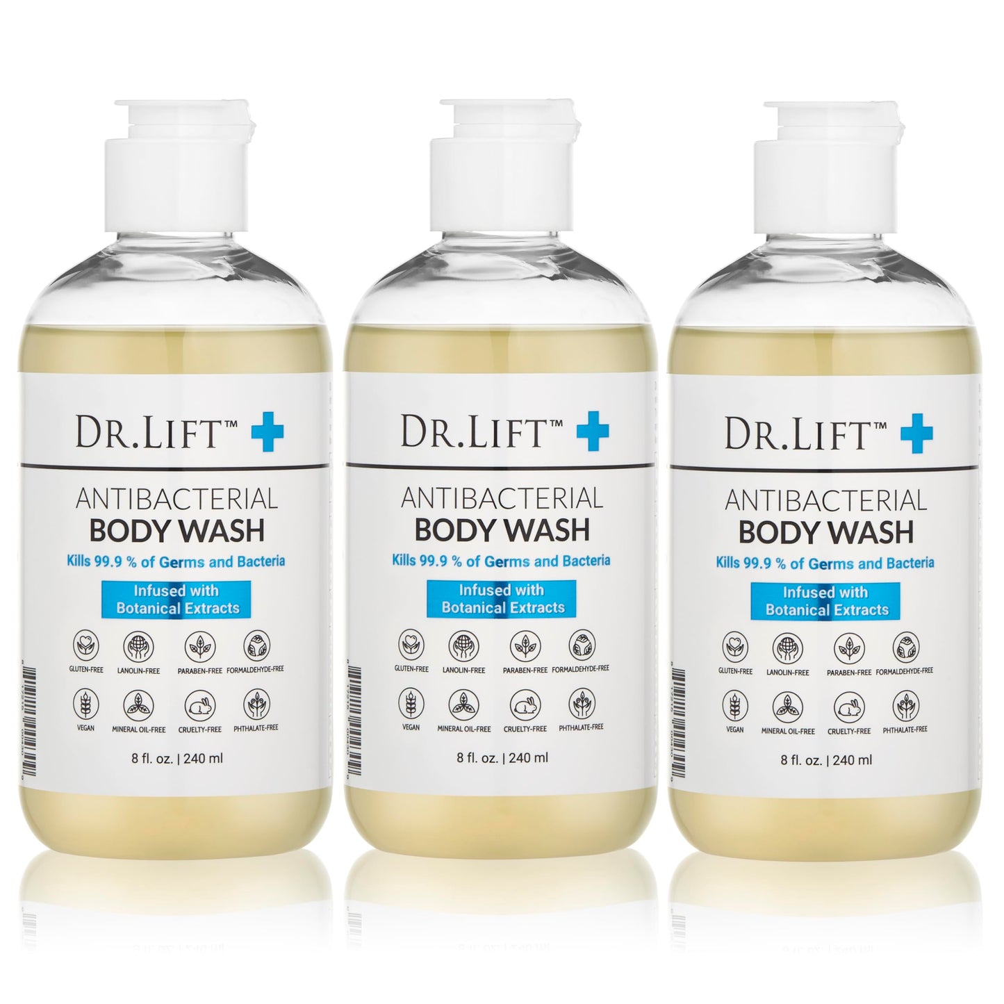 HotDr. Lift Antibacterial Body Wash, Lemon, Spirulina, Vegan, 8 Fl Oz | Refreshing Scent, Citric Acid, Hydrating Moisturizing Formula, Paraben & Phthalate Free