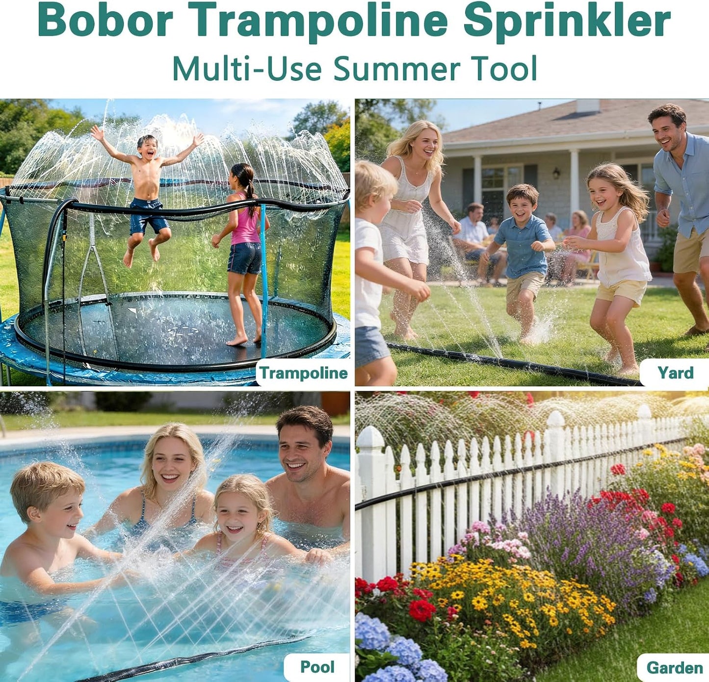 HotBobor Trampoline Sprinkler for Kids, Outdoor Trampoline Water Sprinklers, Backyard Summer Water Toys, Outside Trampoline Accessories for Yard Backyard Water Fun (39ft)