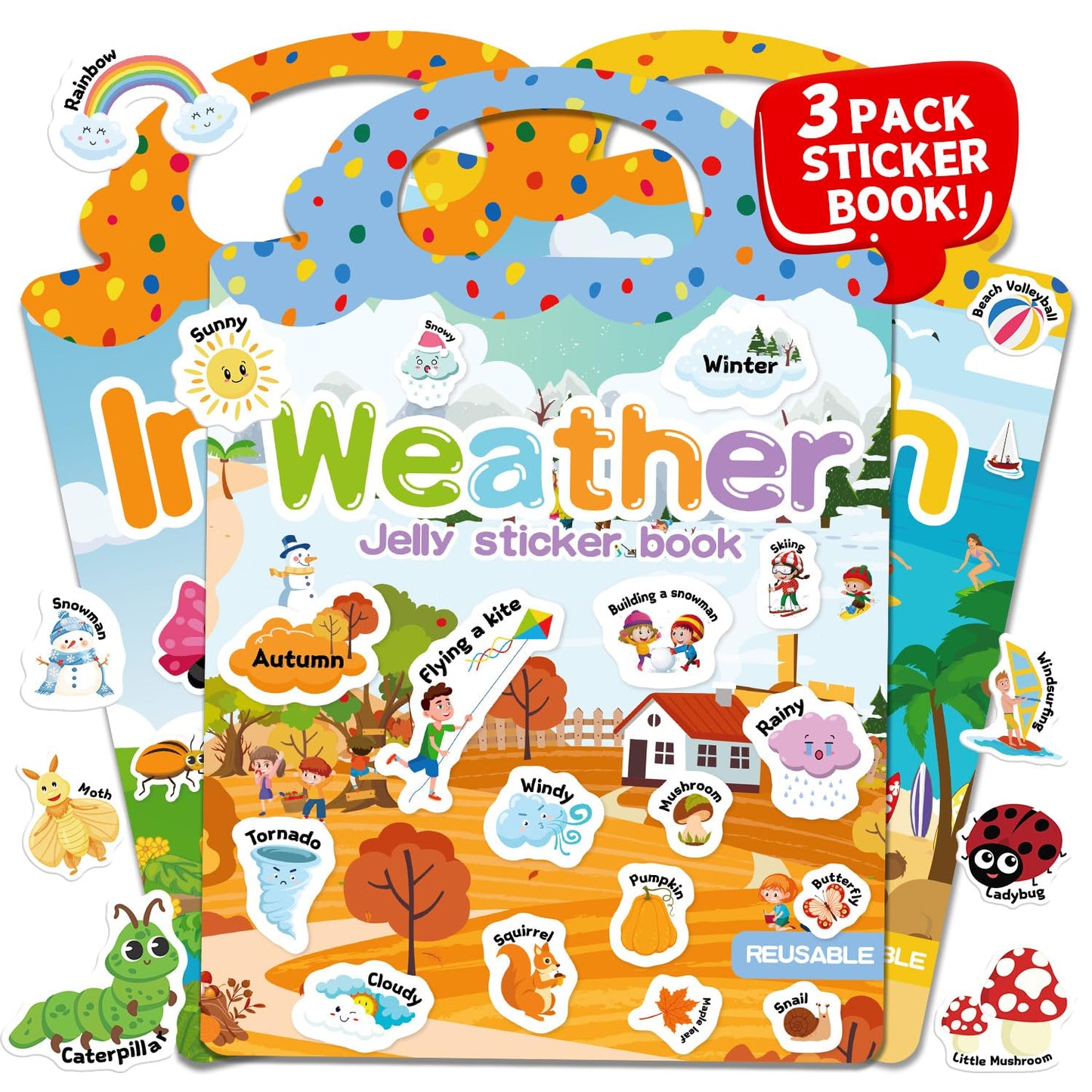 Hot6 Sets Reusable Sticker Book for Toddlers 3-6, Jelly Stickers Book for Kids, Travel Sticker Activity Toys for Childs 3 4 5 6 Years Girls & Boys Best Gifts