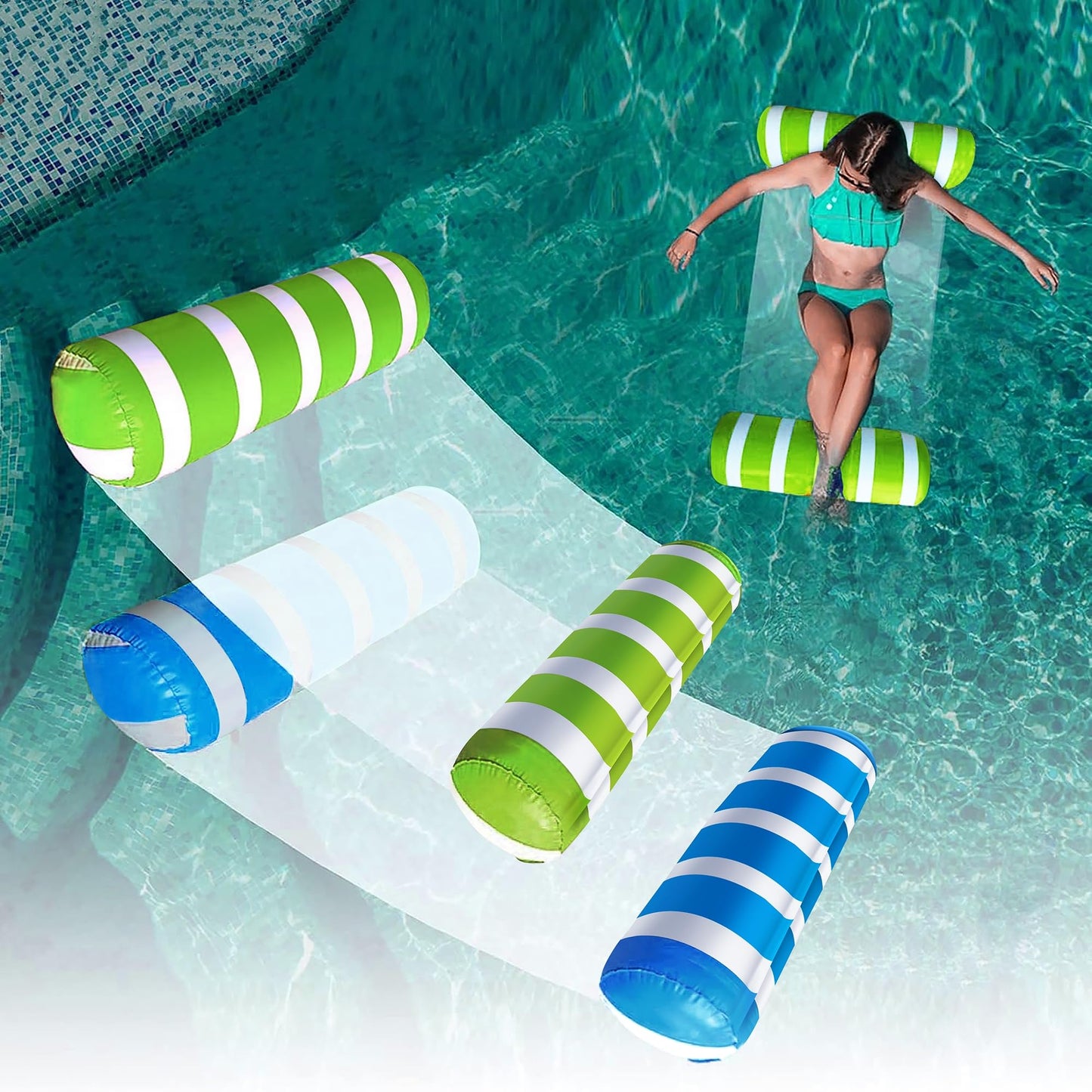 Hot2-Pack Swimming Pool Float Hammock, Multi-Purpose Inflatable Hammock Pool Hammock (Saddle, Lounge Chair, Hammock, Drifter), Water Hammock Lounge