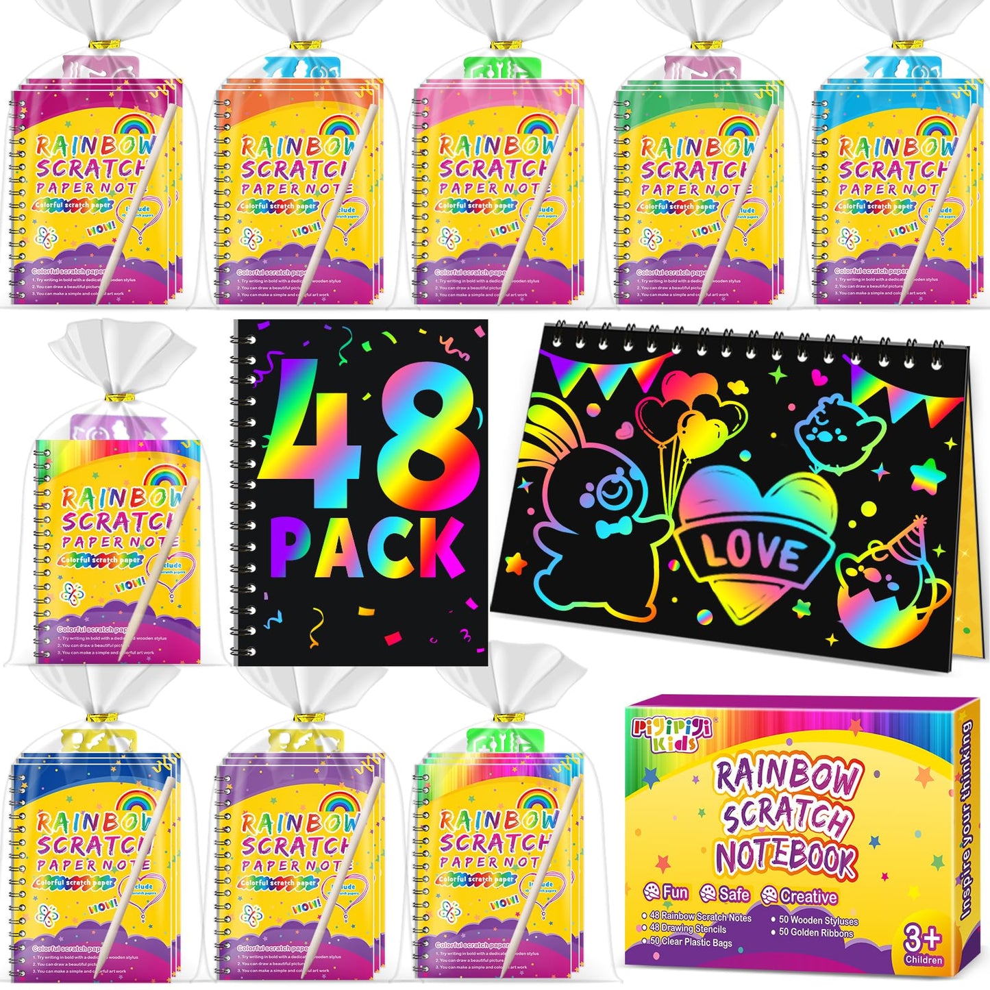 Hot Party Favors for Kids 4-8-12: 24 Pack Scratch Rainbow Art Crafts Notebook, Coloring Book Goodie Bags Stuffers Kit, Bulk Birthday Gift Classroom Prizes Girl Boy Toddler