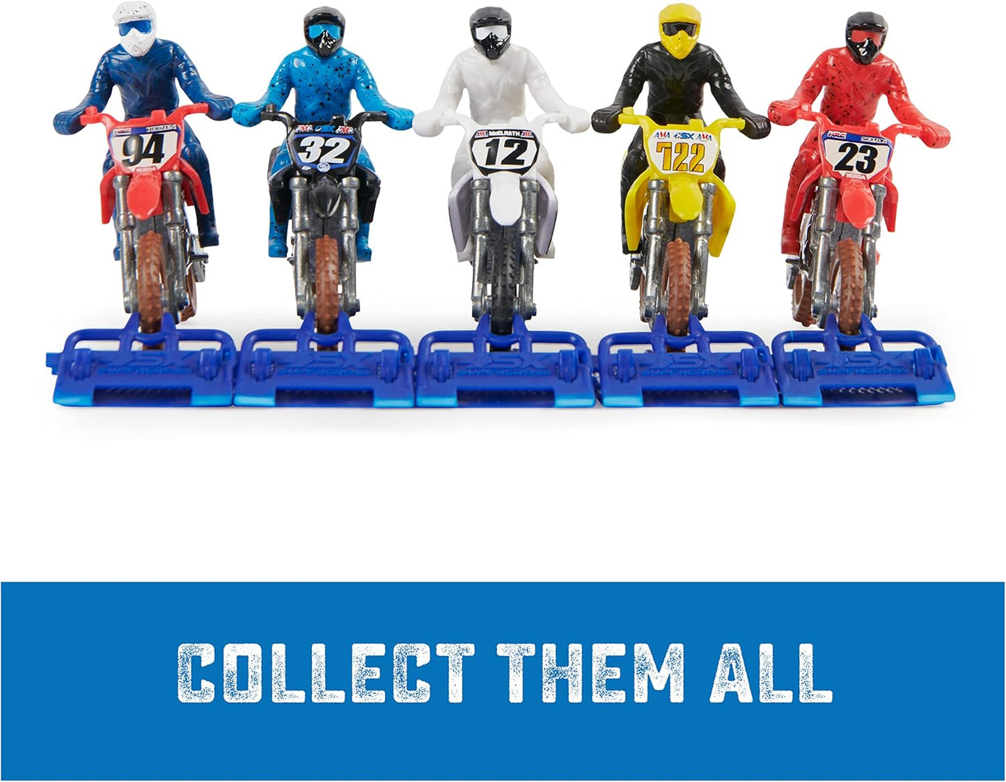 Hot Supercross, Authentic 5-Pack of 1:24 Scale Die-Cast Motorcycles with Rider Figure, Toy Moto Bike for Kids and Collectors Ages 3 and up