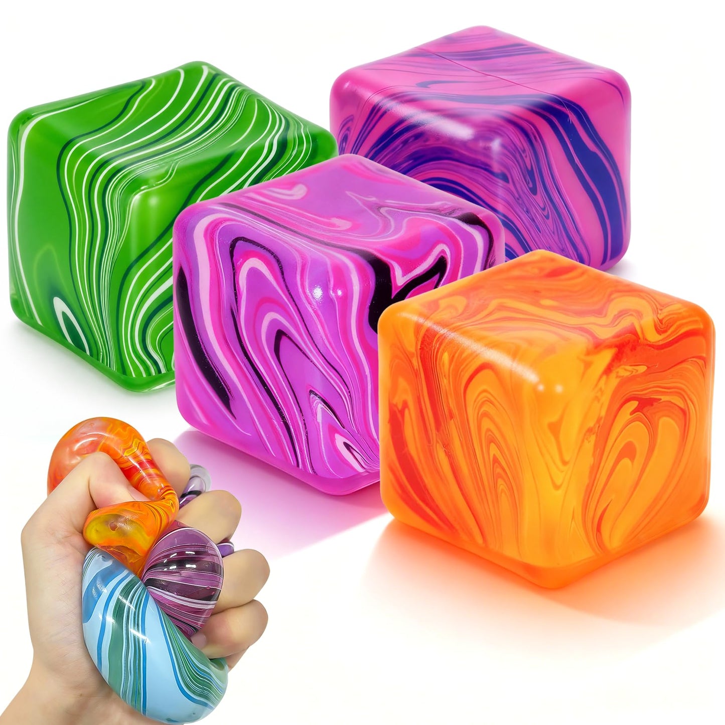 Hot4 Pack Fidget Toys, Squishy Cube, Ice Cube Squishy for Anxiety & Stress Relief for Adults, Slow Rise Sensory Stress Balls, Classroom Prizes