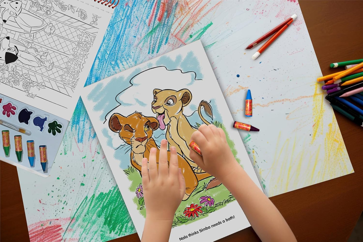 Hot Disney Animals Deluxe Poster Paint & Color - Coloring Book for Kids, 80 Illustrations, 10 Watercolor Paints, 12 Crayons, 1 Paint Brush