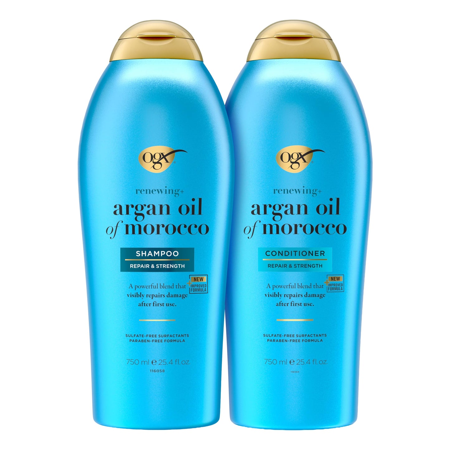 HotOGX Renewing + Argan Oil of Morocco Shampoo & Conditioner Set, Damage Repairing Shampoo & Conditioner Helps Strengthen & Repair Dry, Damaged Hair, Sulfate-Free Surfactants, 13 fl. Oz, 2 Pack