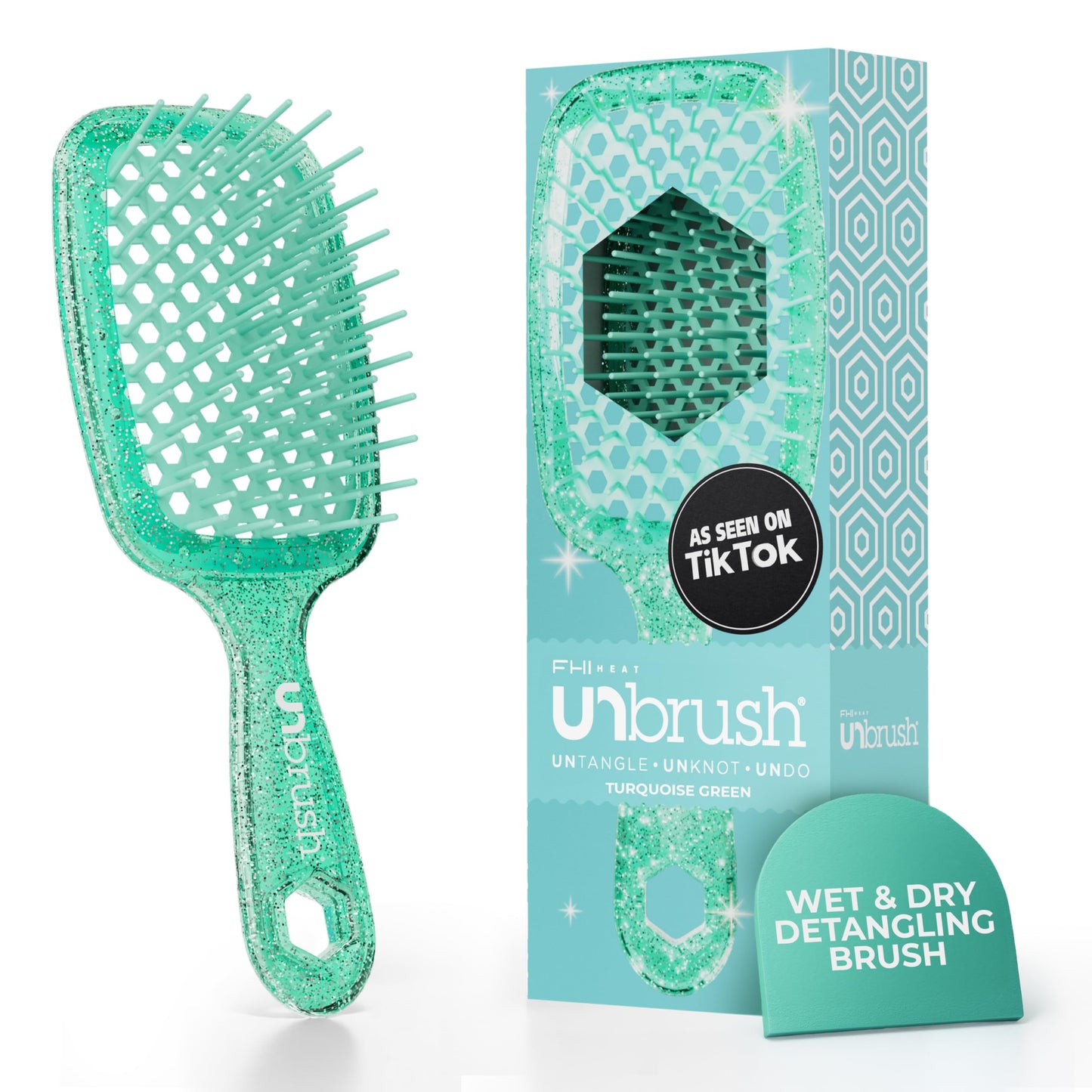 HotFHI Heat UNbrush Detangling Brush for Pain-Free Brushing on All Wet or Dry Hair Types — Durable DuoFlex Anti-Static Bristles, Lightweight Handle, Vented Hair Brush, Periwinkle Light Blue