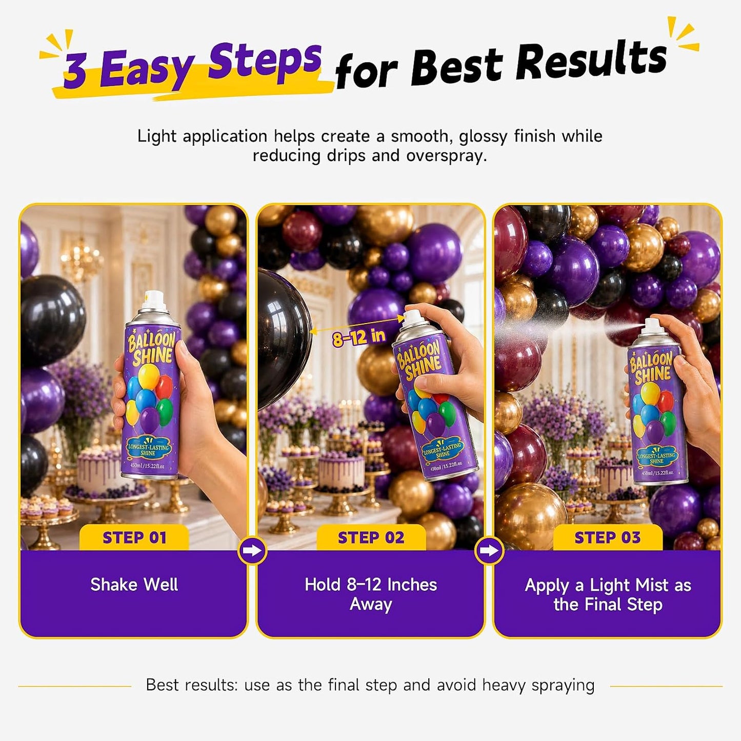 HotBalloon Shine Spray for Party : 15 oz Balloons Spray Silicone for Father's Day Halloween Birthday Decorations - Long Lasting Instant High Shine Waterproof for Outdoor Décor