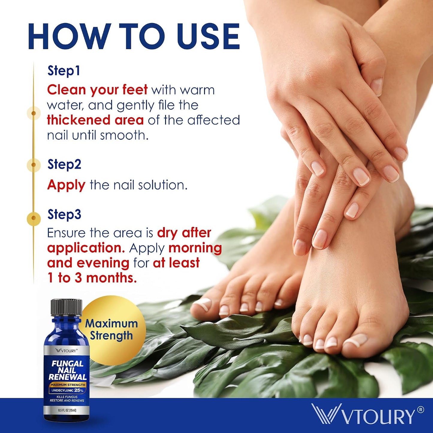 HotToenail Fungus Treatment Extra Strength – VTROUY 2 Bottle Nail & Toe Solution with Undecylenic Acid 25% and Tea Tree Oil 15ml 2Pcs