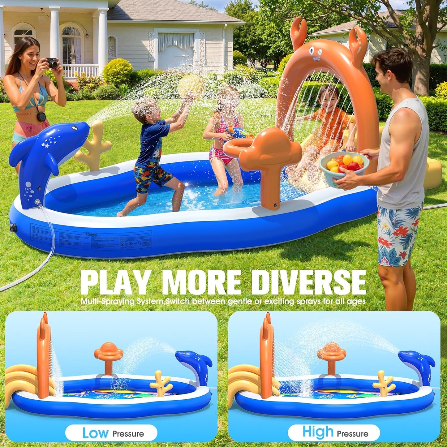 Hot StarOcean 2026 Large Inflatable Play Center,Kiddie Pool with Water Slide&Sprinkler,121''x71"x51''Inflatable Toddler Pool with Slide,BlowUp Water Play for Toldder,Inflatable Water Park for Kid Backyard